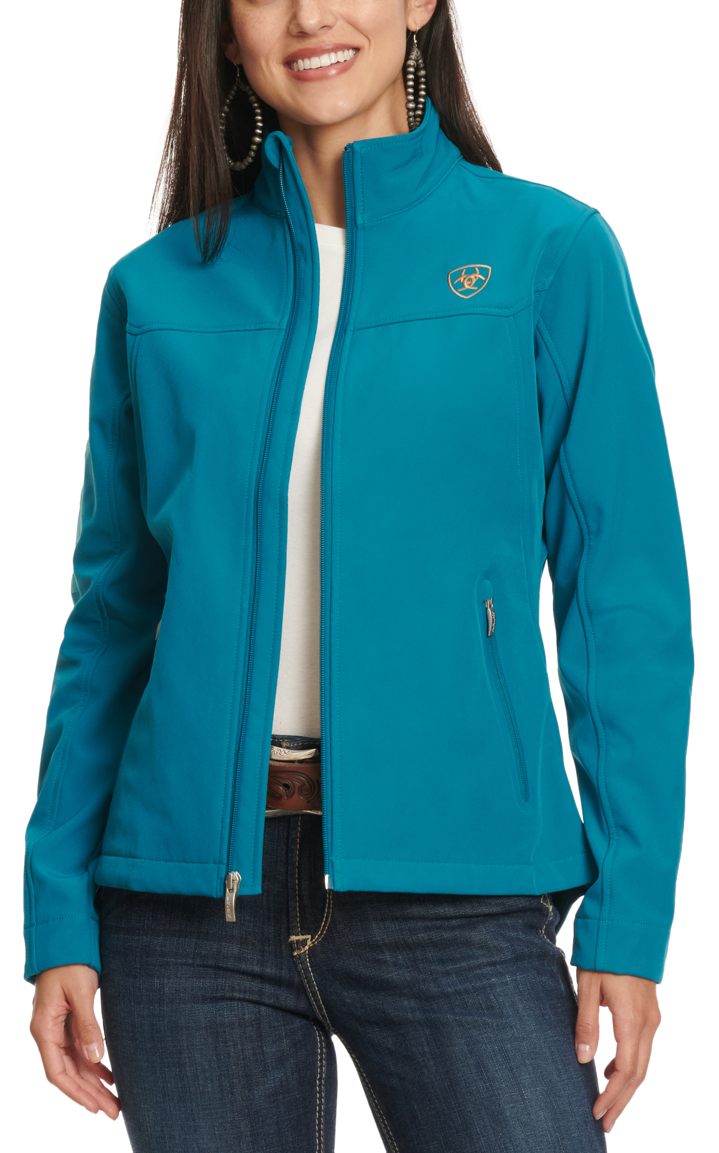 Ariat Women's Turquoise & Serape Print Logo Sleeve Softshell Jacket - Image 1