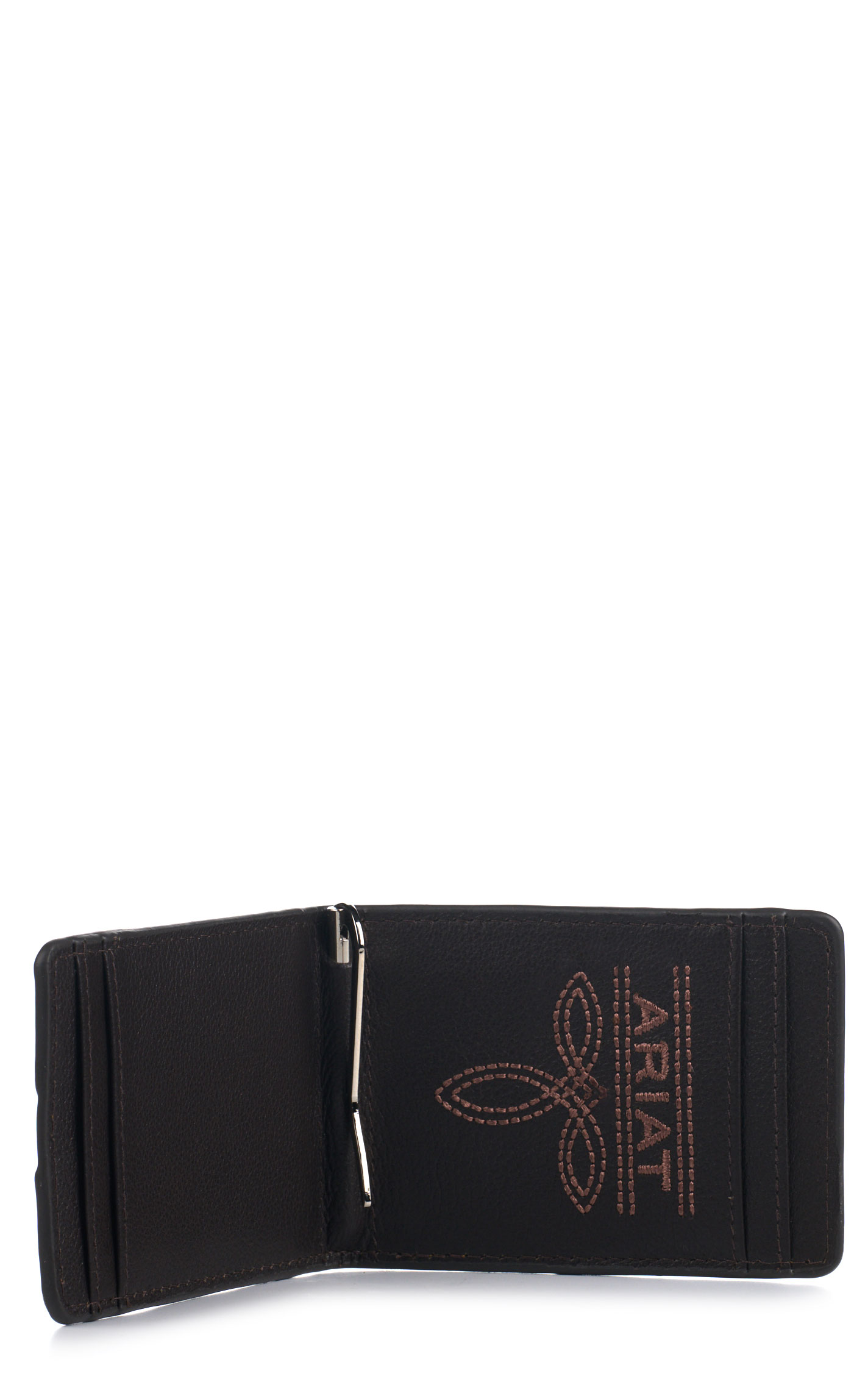 Ariat Men's Chocolate Flag & Shield Logo Bifold Money Clip - Image 1