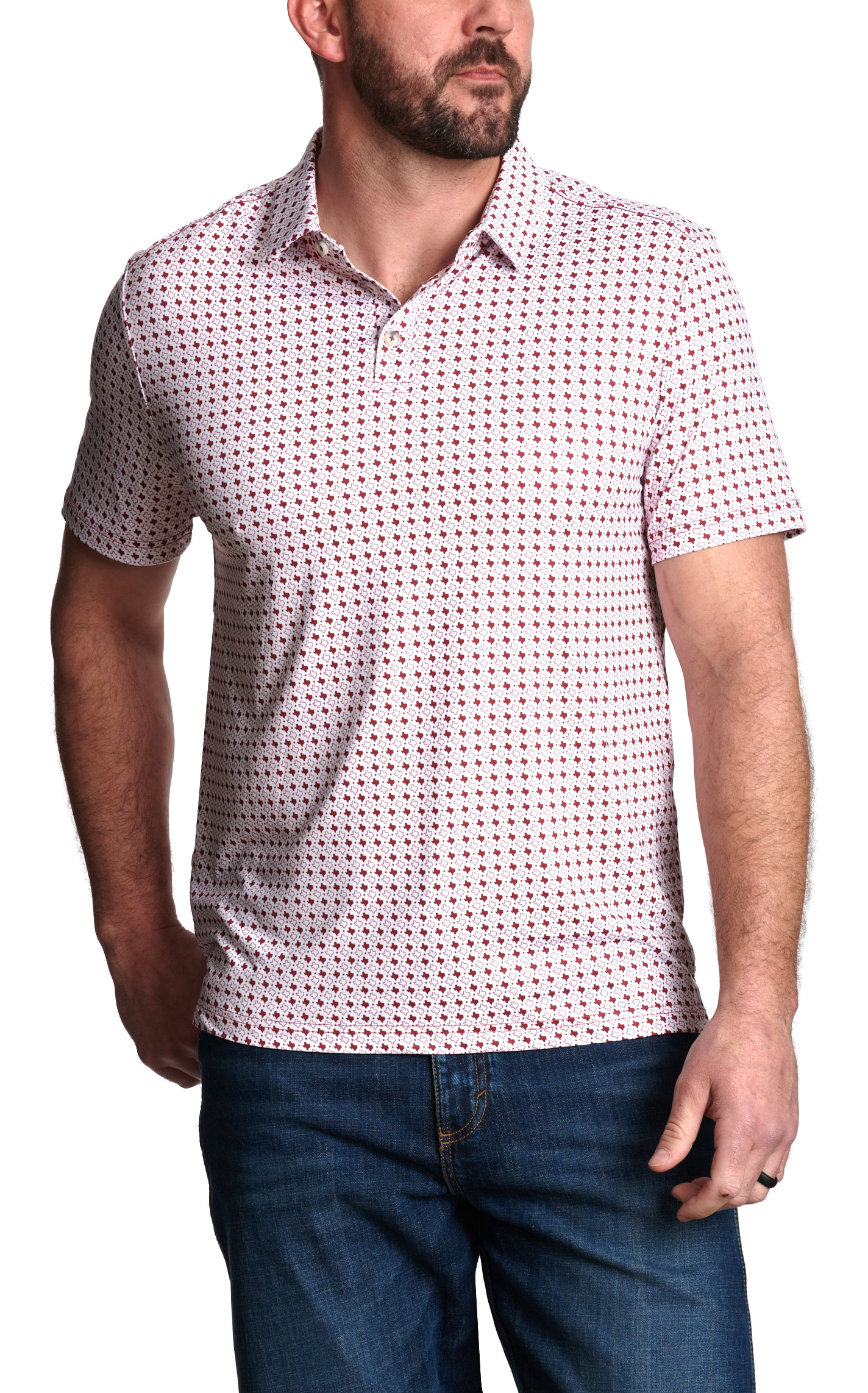 Burlebo Men's White Texas Print Performance Polo - Image 1