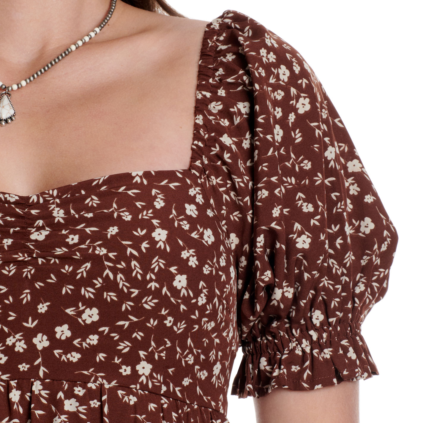 Yura Women's Chocolate & Cream Floral Print Midi Dress - Image 1
