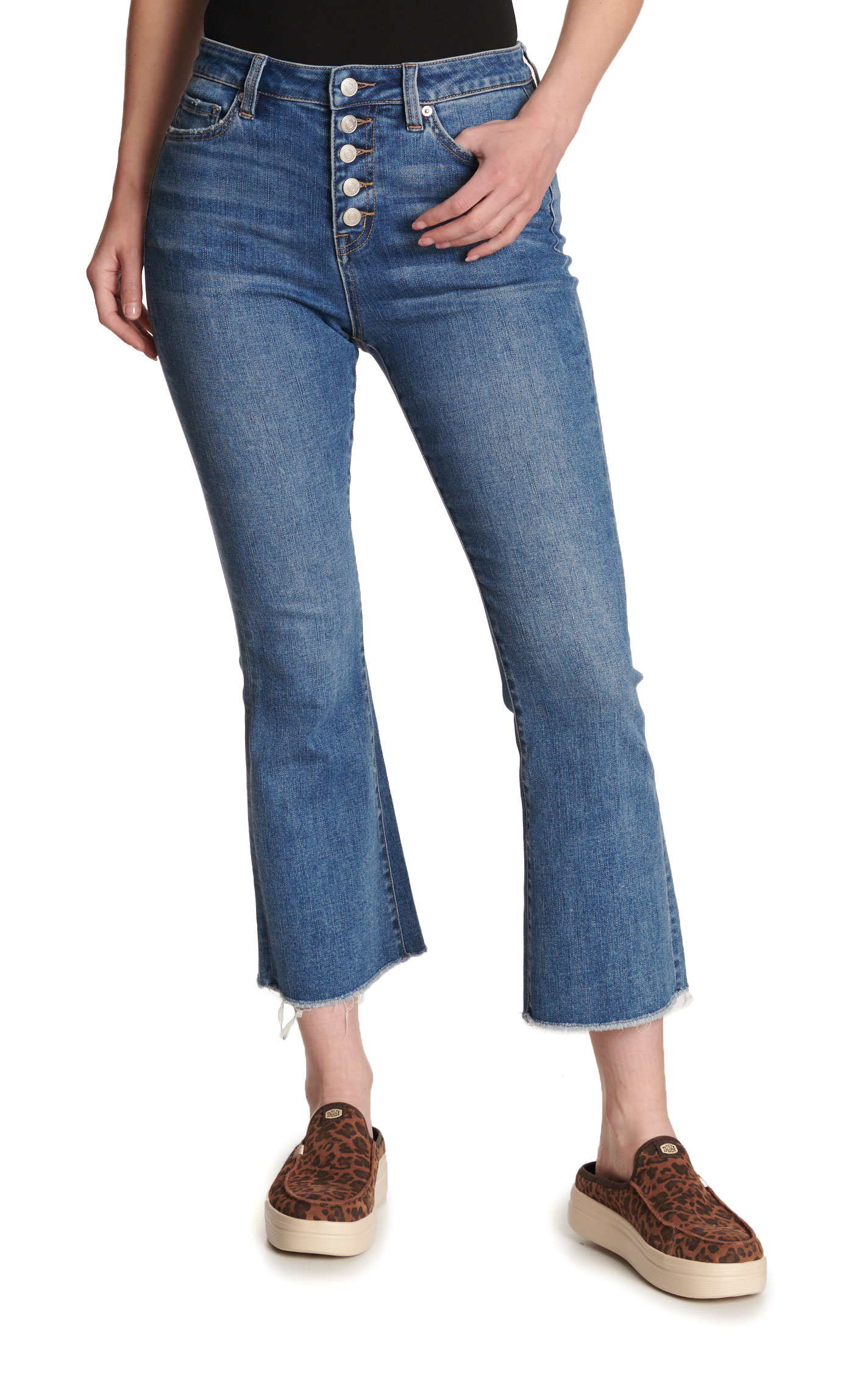Mica Denim Women's Medium Wash High Rise Cropped Flare Jeans - Image 1