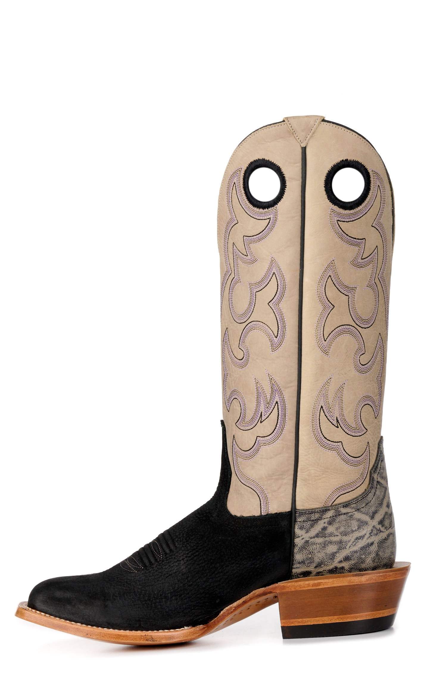 Cavender's Men's Black and Gray Wide Square Toe Buckaroo Cowboy Boot - Image 1