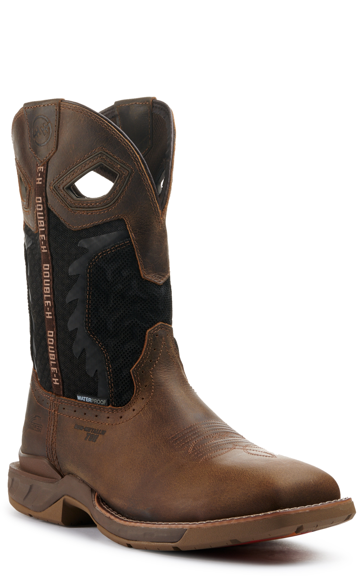 Double H Men's Phantom Rider Zenon Brown and Black Waterproof Wide Square Composite Toe Work Boots - Image 1