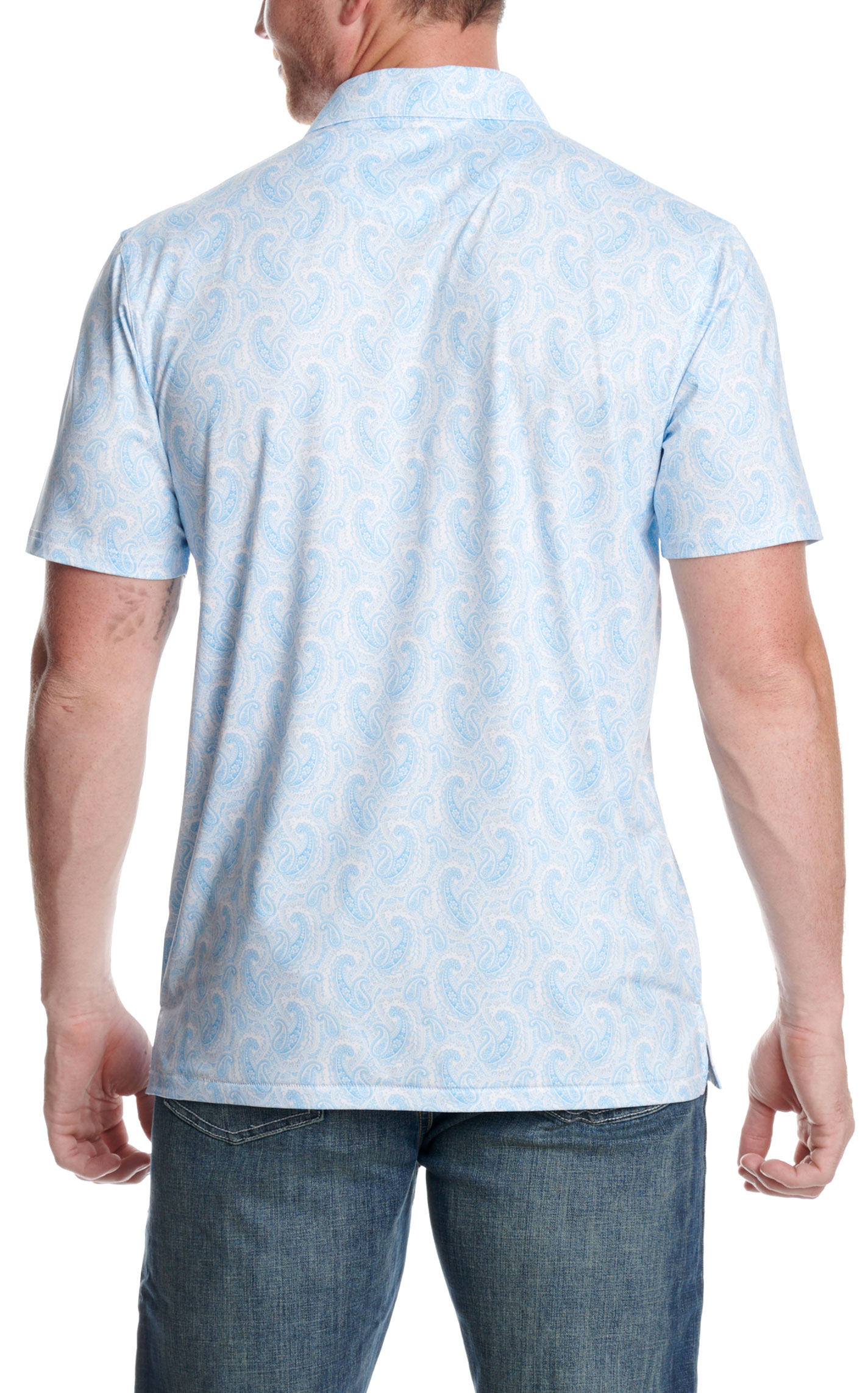 Rafter C Men's Blue Paisley Print Polo Shirt - Image 1