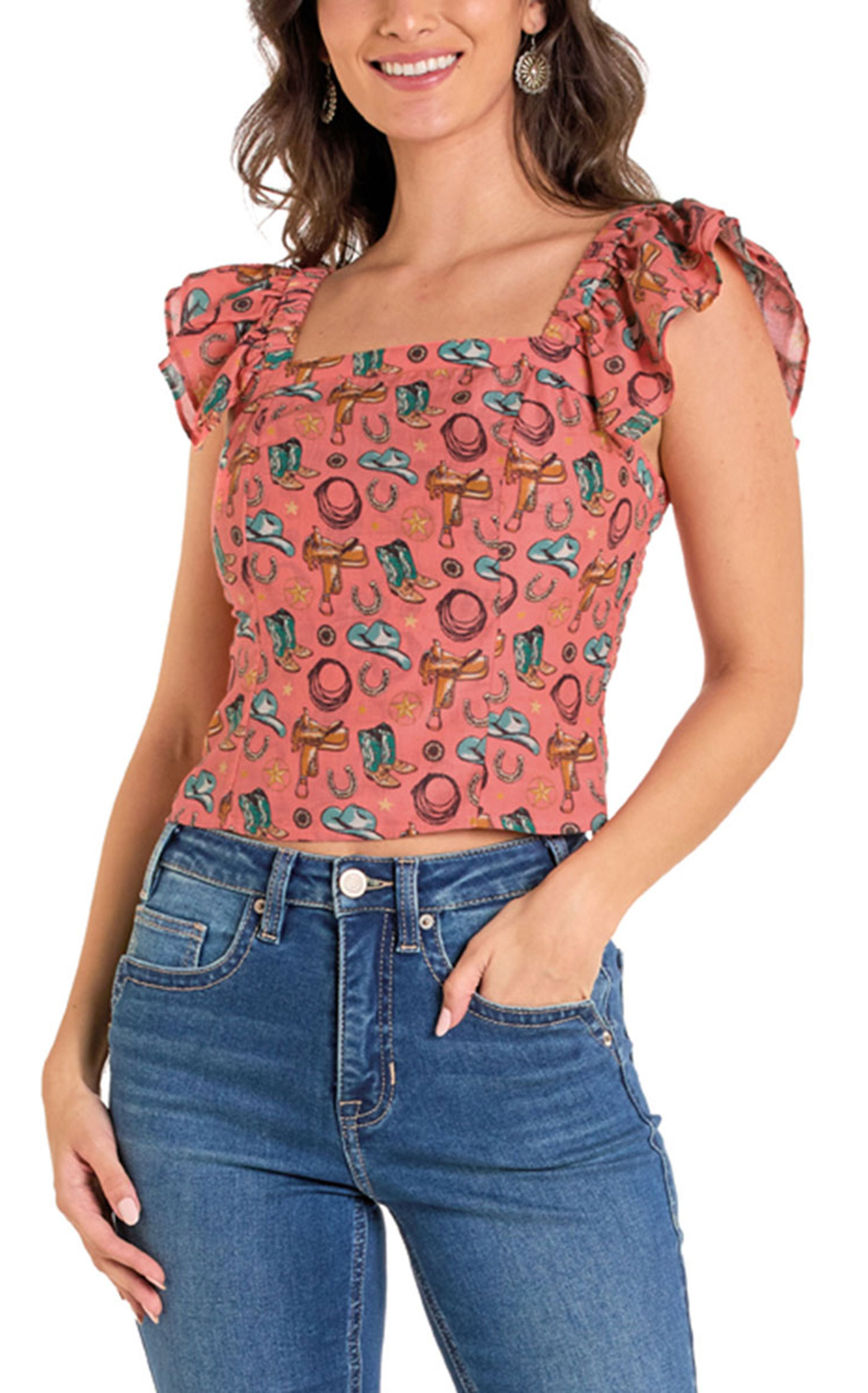 Rock & Roll Denim Women's Raspberry Flutter Sleeve Floral Tank Top - Image 2