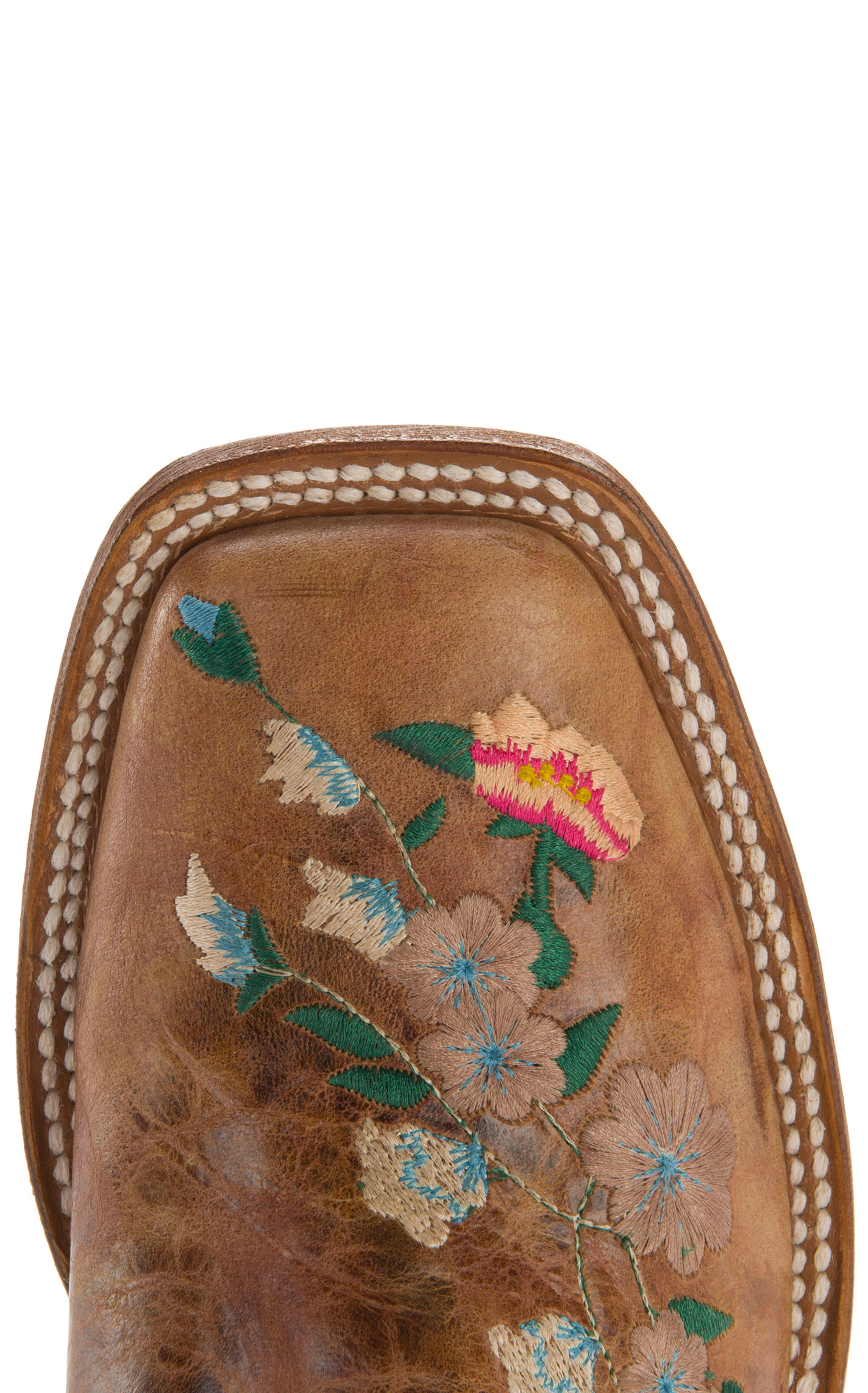 Anderson Bean Women's Macie Bean Antiqued Honey Brown with Rose Garden Embroidery Square Toe Cowboy Boots - Image 1