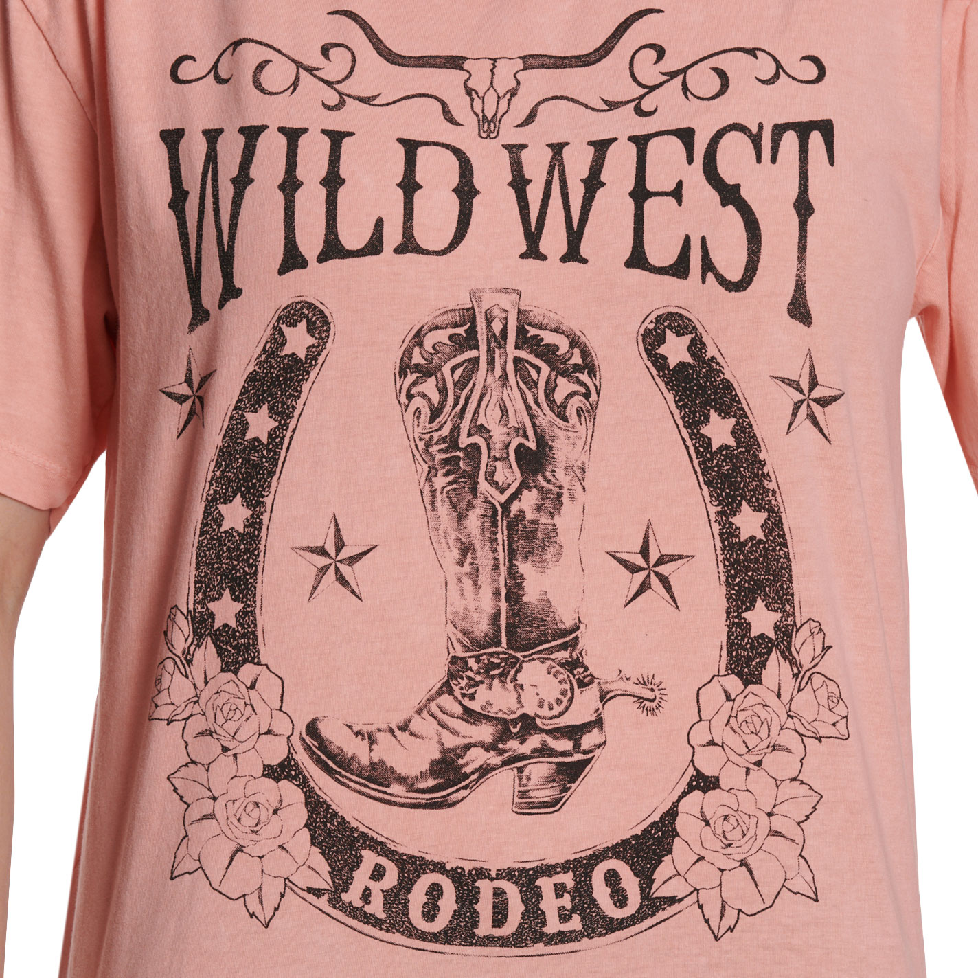 Lotus Fashion Women's Peach Wild West Rodeo Graphic T-Shirt - Image 1