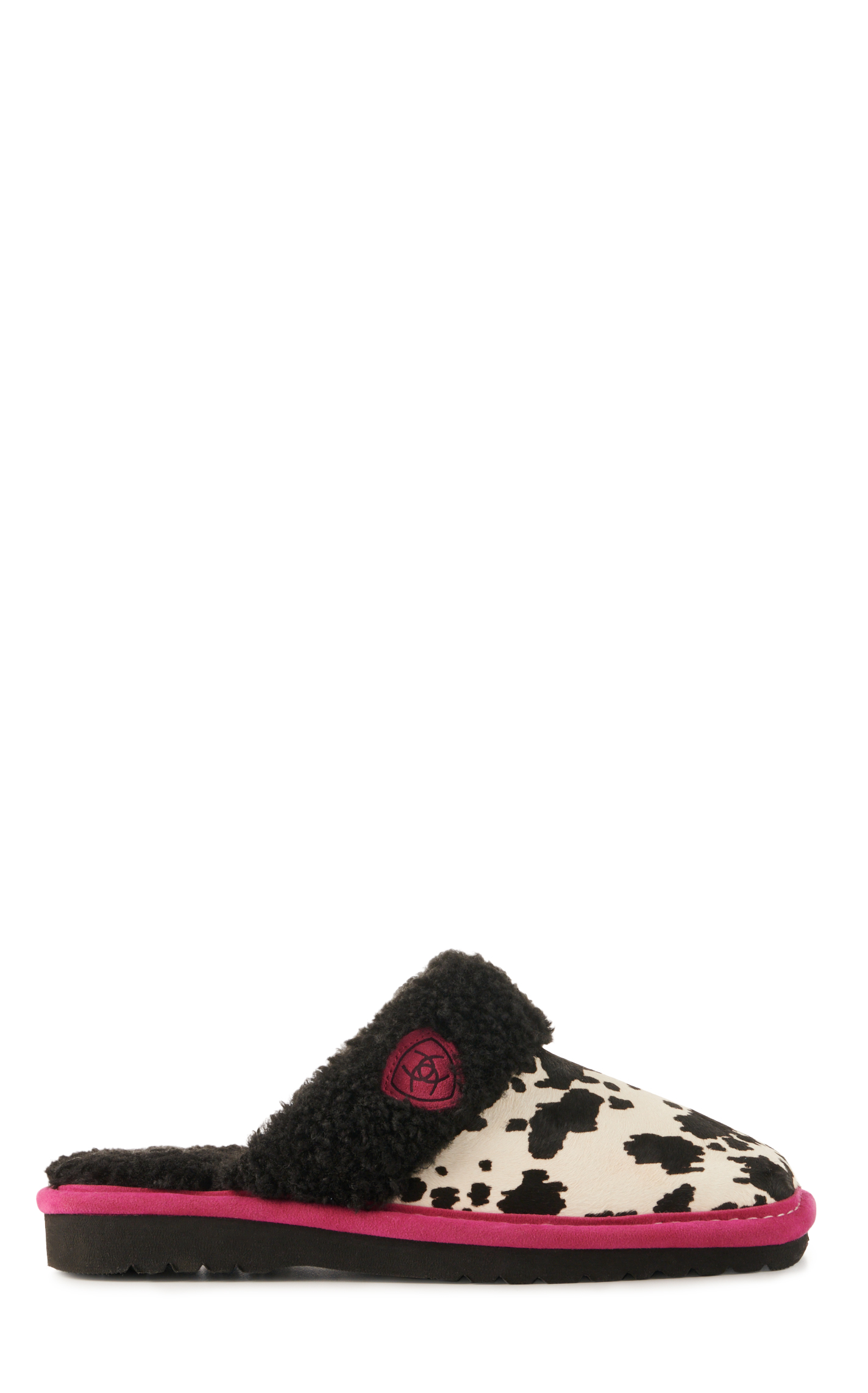 Ariat Women's Jackie White and Black Cow Print Hair Slippers - Image 1