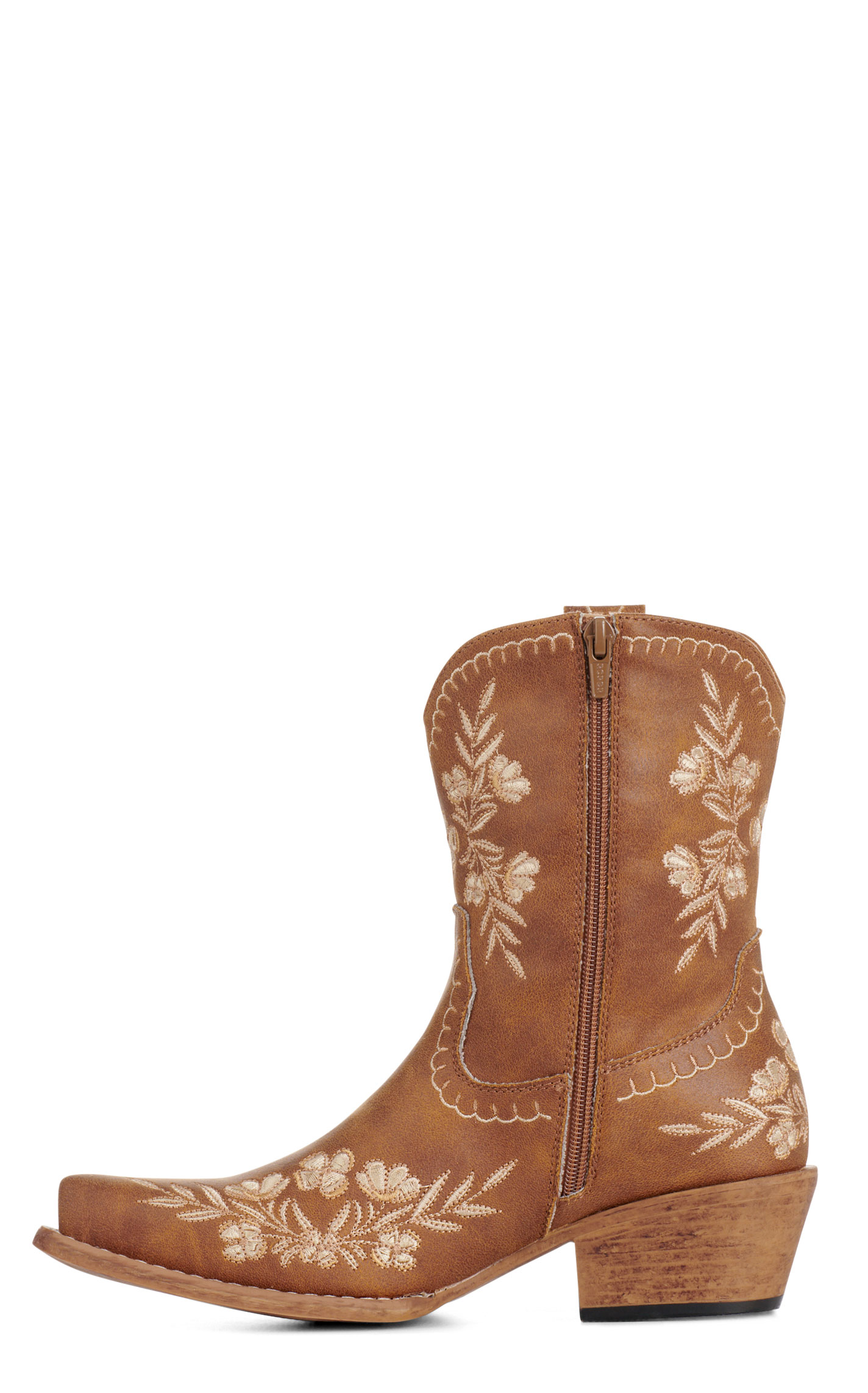 Roper Women's Tan Faux Leather Floral Embroidered Snip Toe Cowboy Boots - Image 1