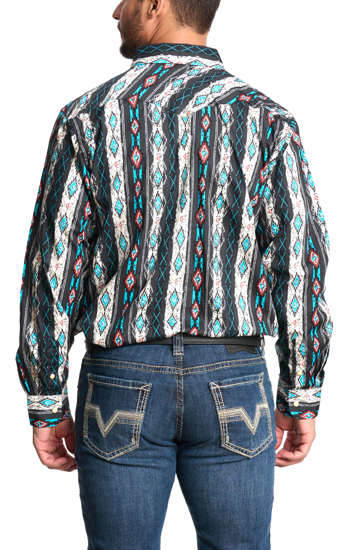 Panhandle Men's Black & Turquoise Aztec Western Shirt - Image 2