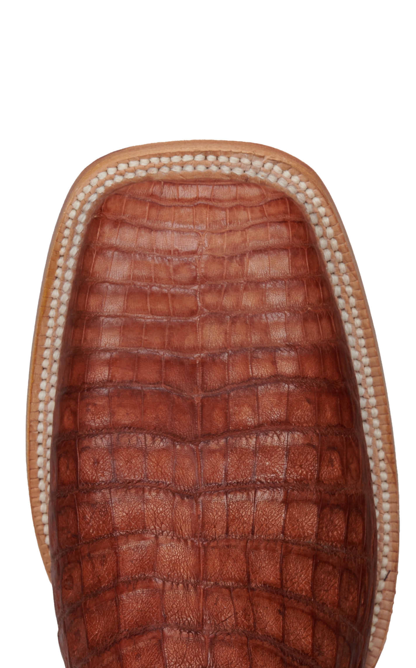 R Watson Men's Antique Cognac Caiman Belly Wide Square Toe Exotic Cowboy Boots - Image 1