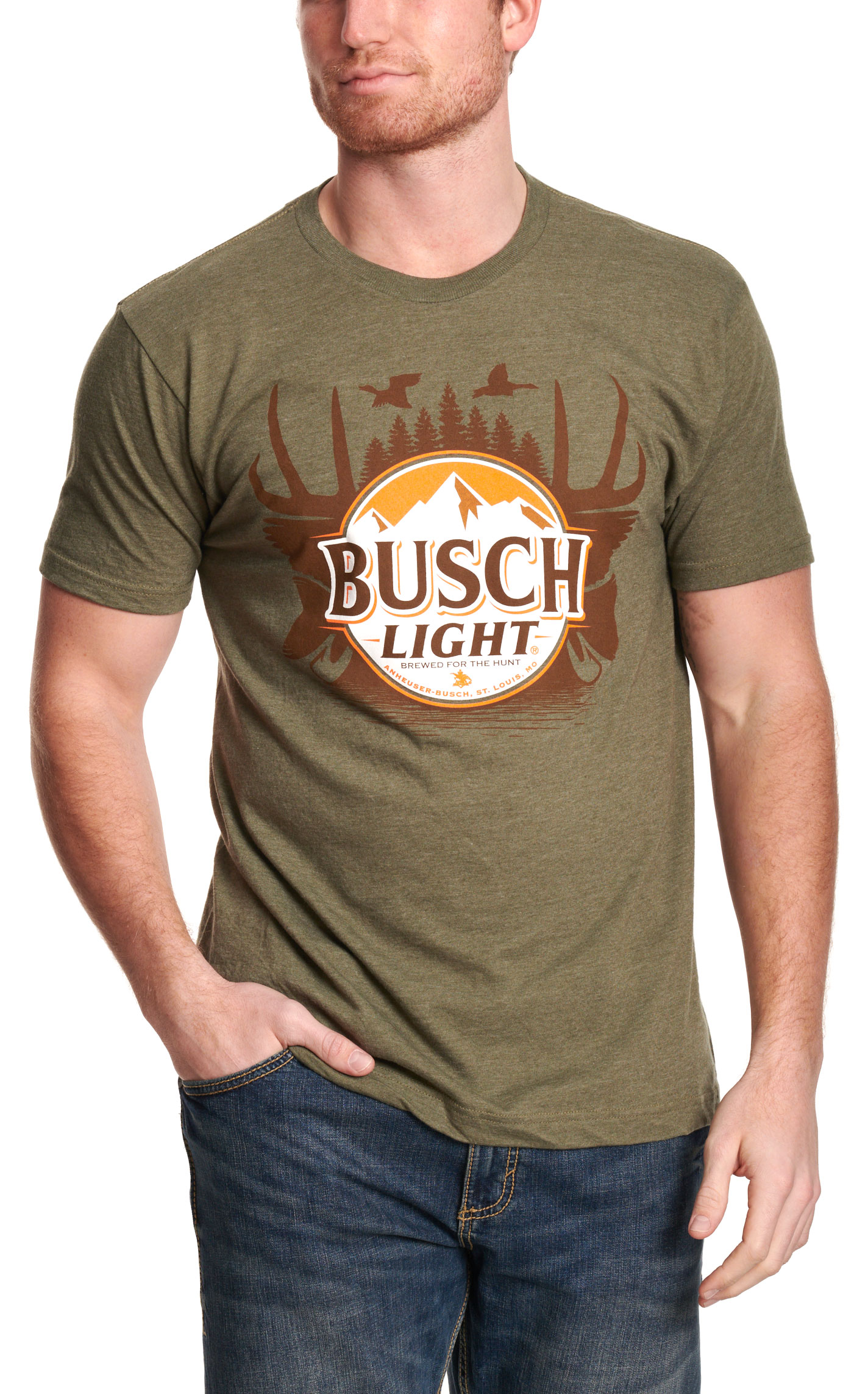 Brew City Men's Olive Busch Light Hunting Trophy T-Shirt - Image 1