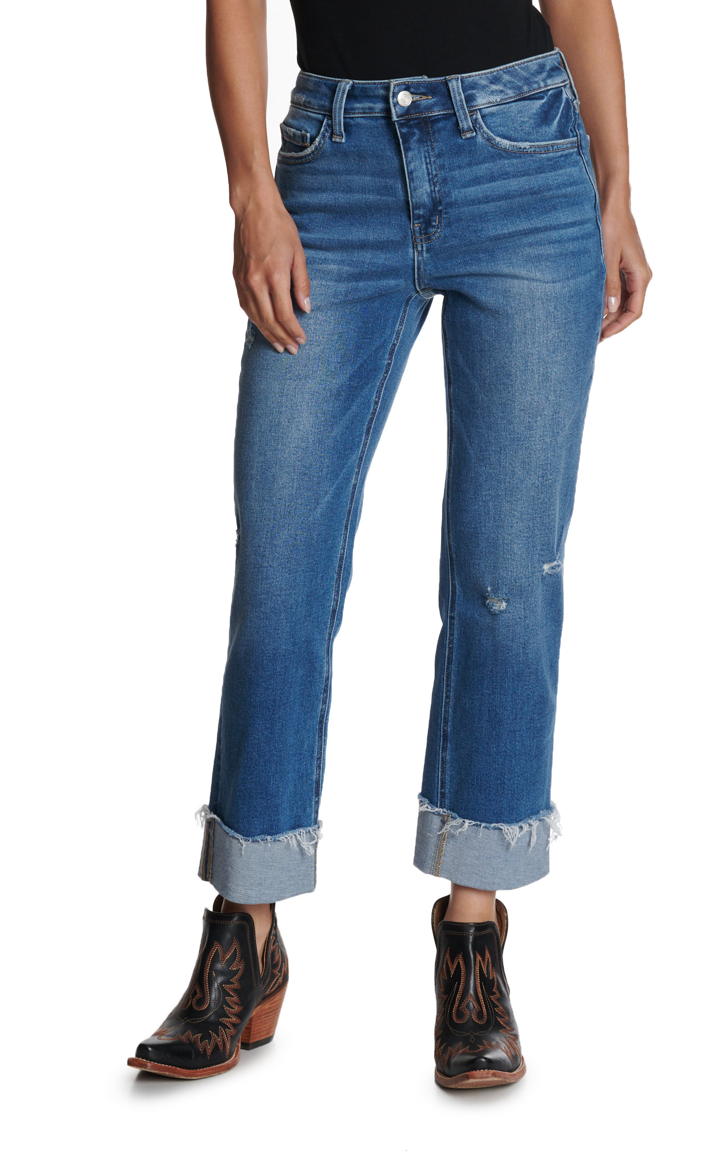 Lovervet by Vervet Women's Medium Wash Distressed & Cuffed Jeans - Image 1