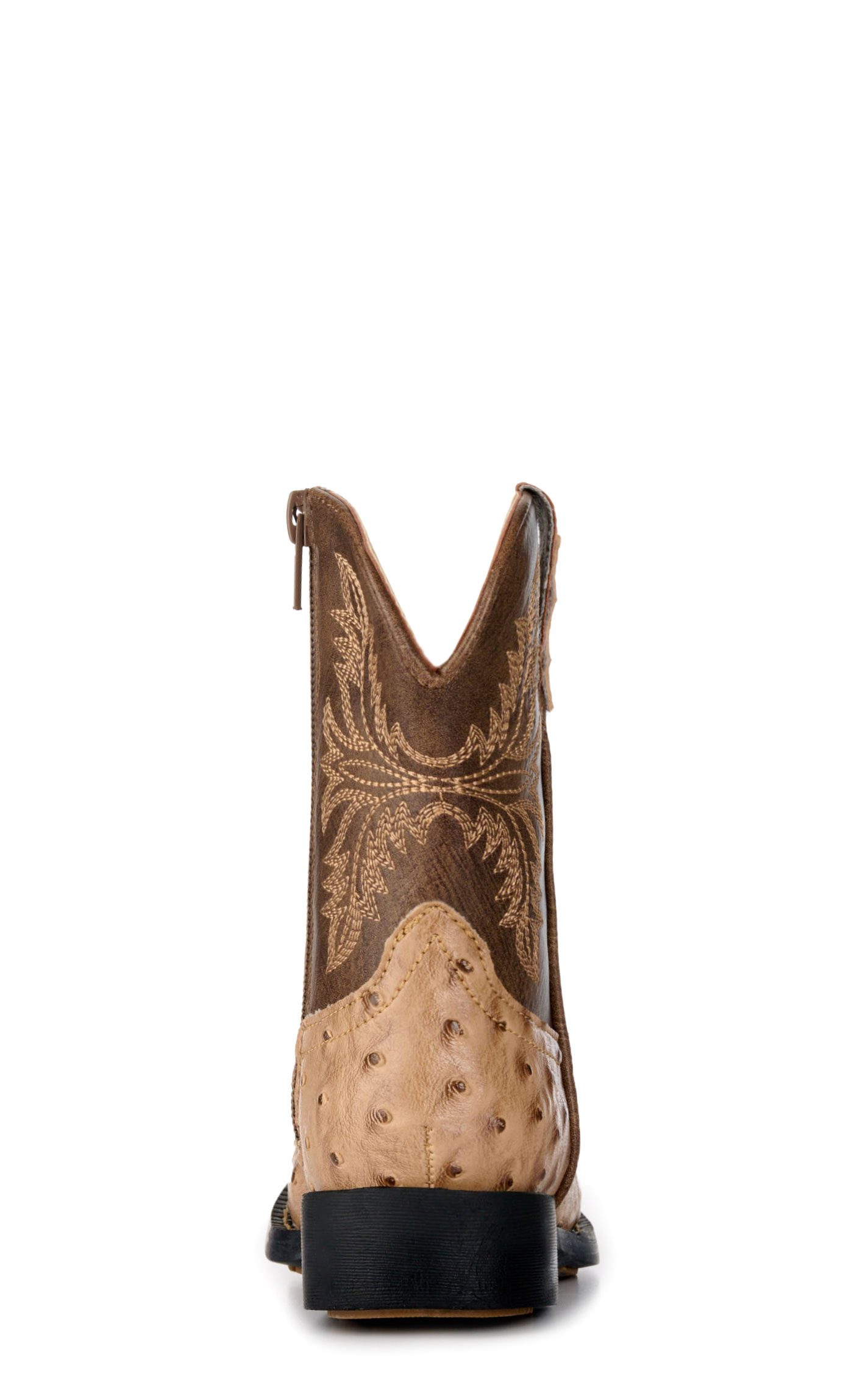 Roper Toddler's Jed Brown and Tan Ostrich Print Faux Leather Square Toe Boots - Image 1