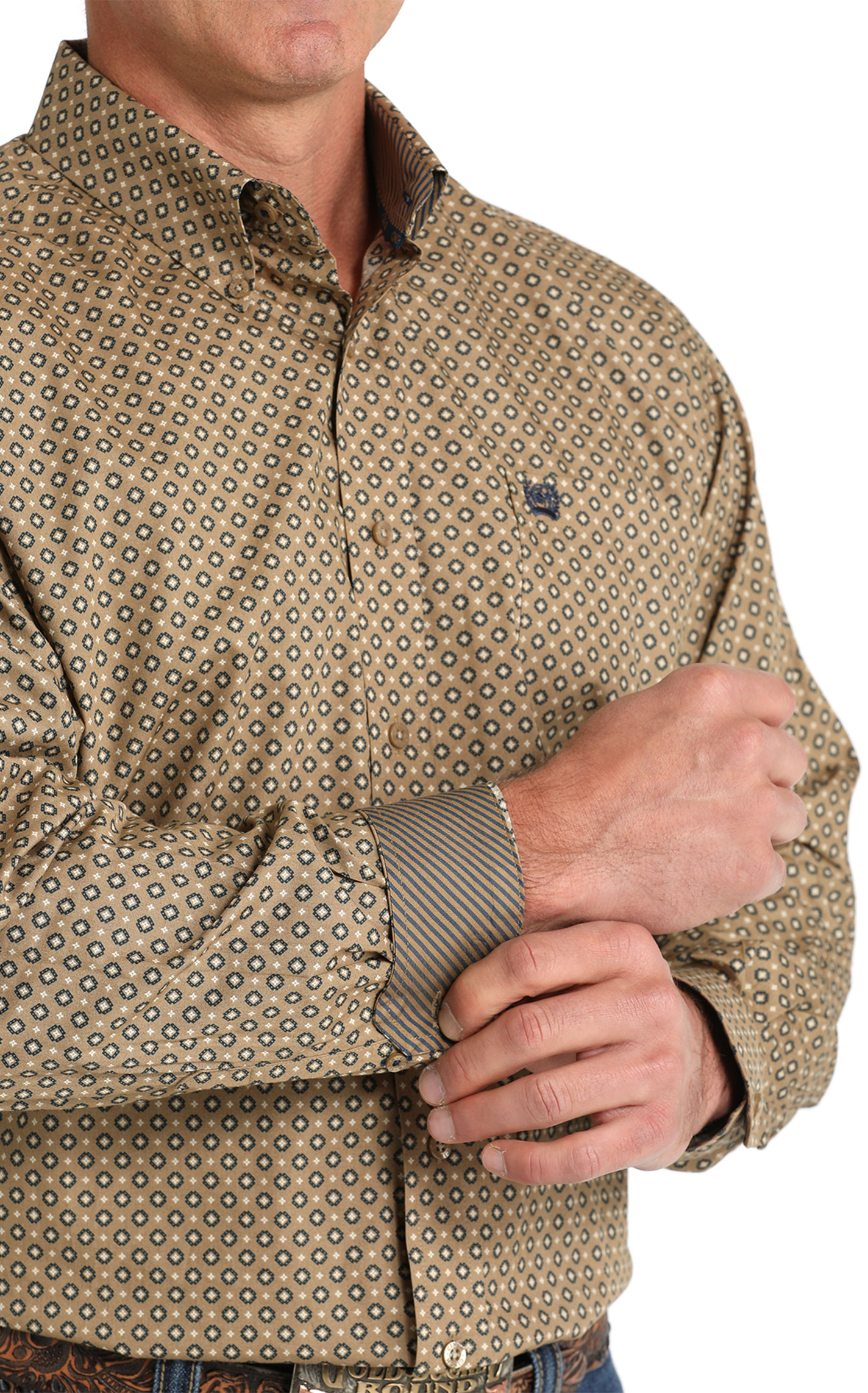 Cinch Men's Navy & Coffee Geo Print Western Shirt - Image 1