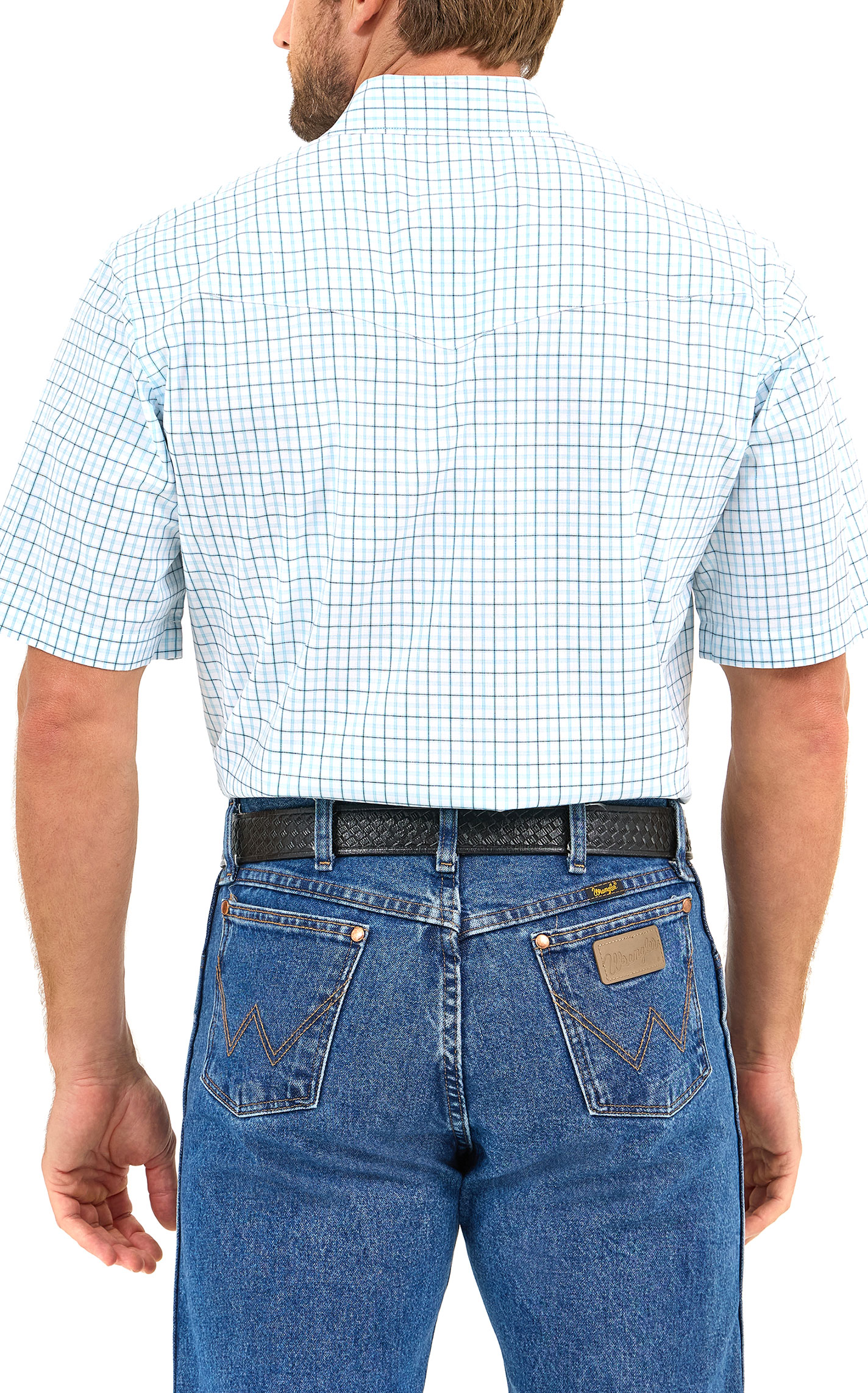Wrangler Men's Classic Turquoise & Navy Plaid Western Shirt - Image 1