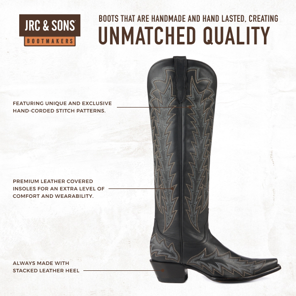 JRC & Sons Women’s Nancy Black Snip Toe Tall Cowboy Boots - Image 1