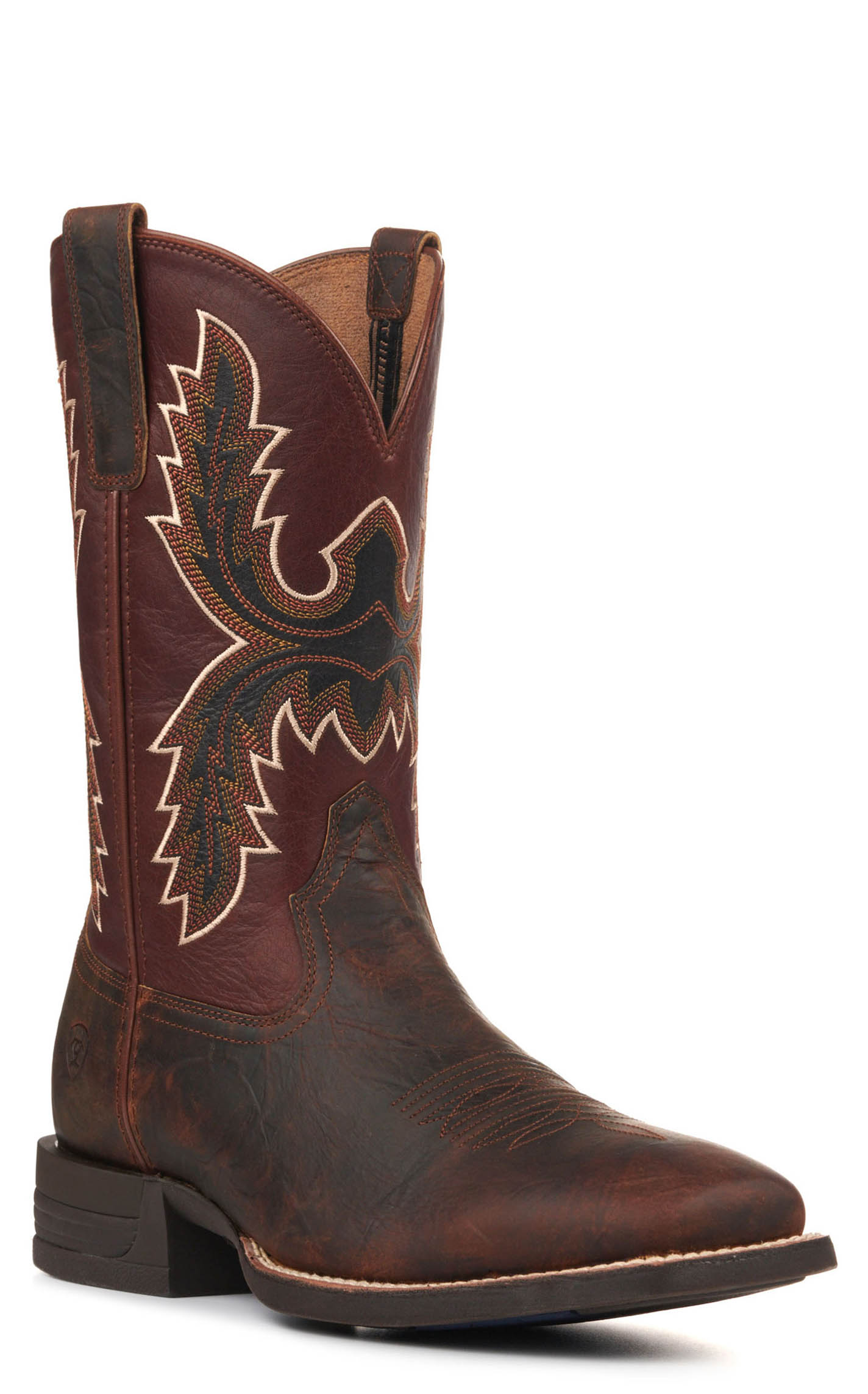 Ariat Men's Pay Window Tobacco Brown and Dark Red Shock Shield Wide Square Toe Cowboy Boots - Image 1