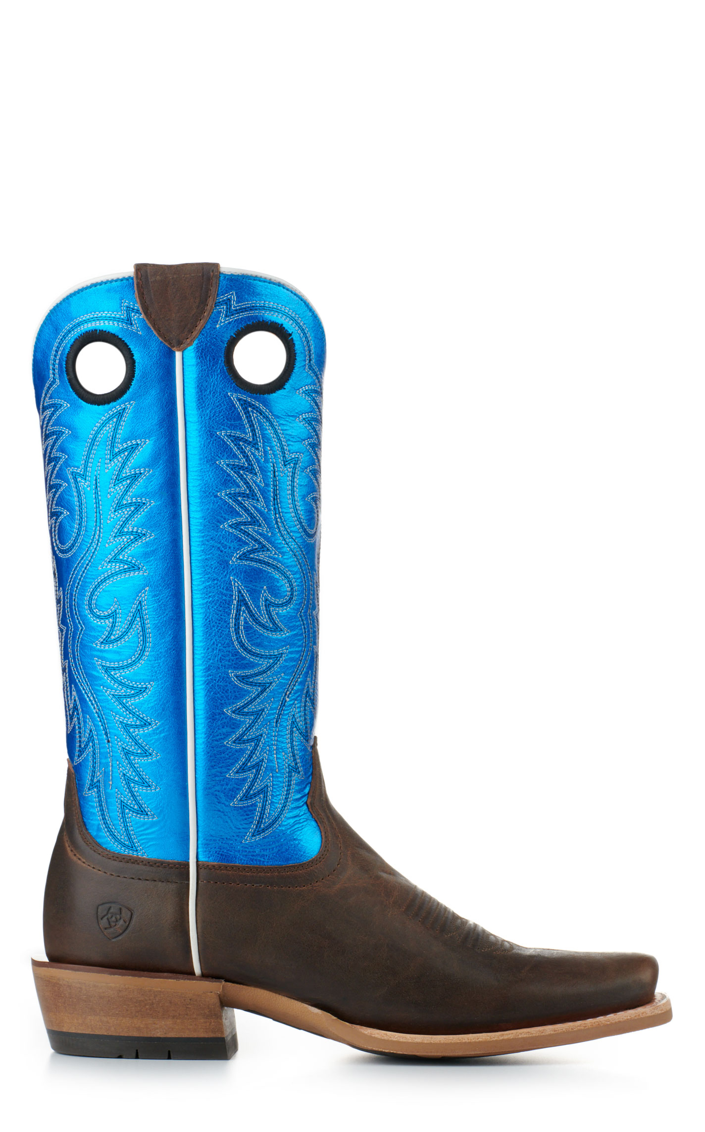 Ariat Men's Ringer Tobacco and Bright Blue TekStep Punchy Square Toe Cowboy Boots - Image 1