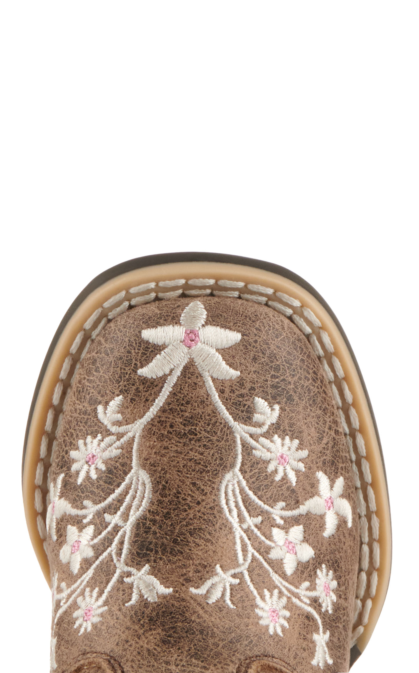 Twister Toddler Lily Brown with White Floral Embroidery Square Toe Cowboy Boots - Image 1