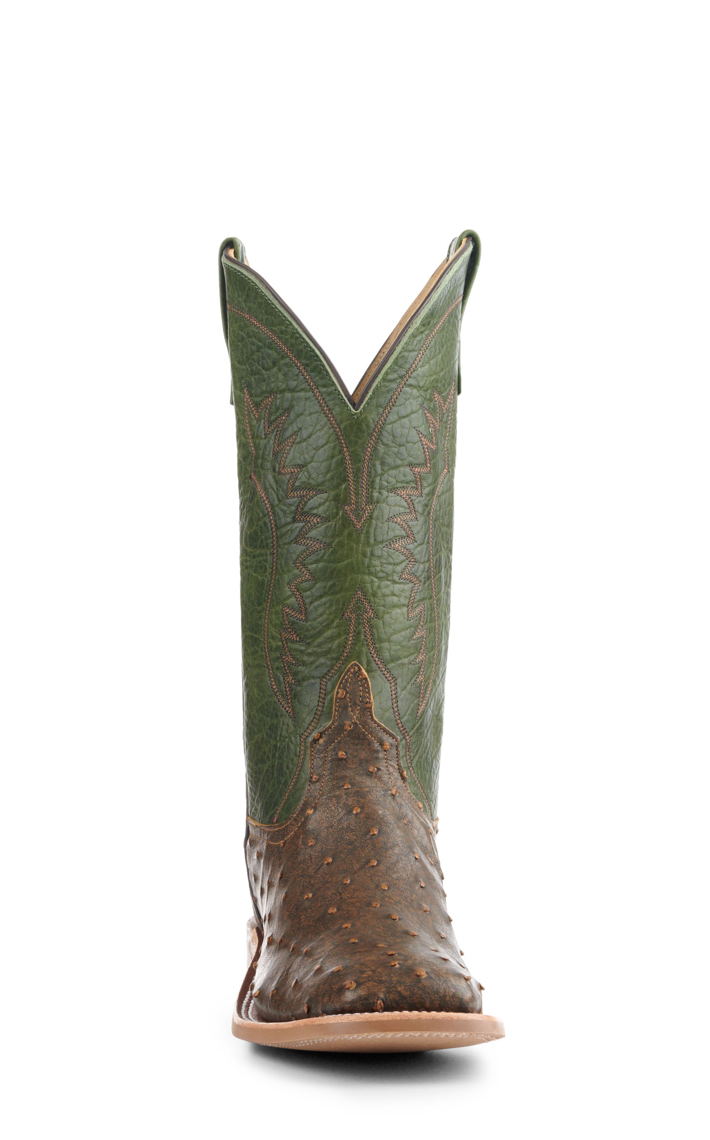 Anderson Bean Men's Jade and Antique Brown Full Quill Ostrich Square Toe Exotic Cowboy Boots - Image 1