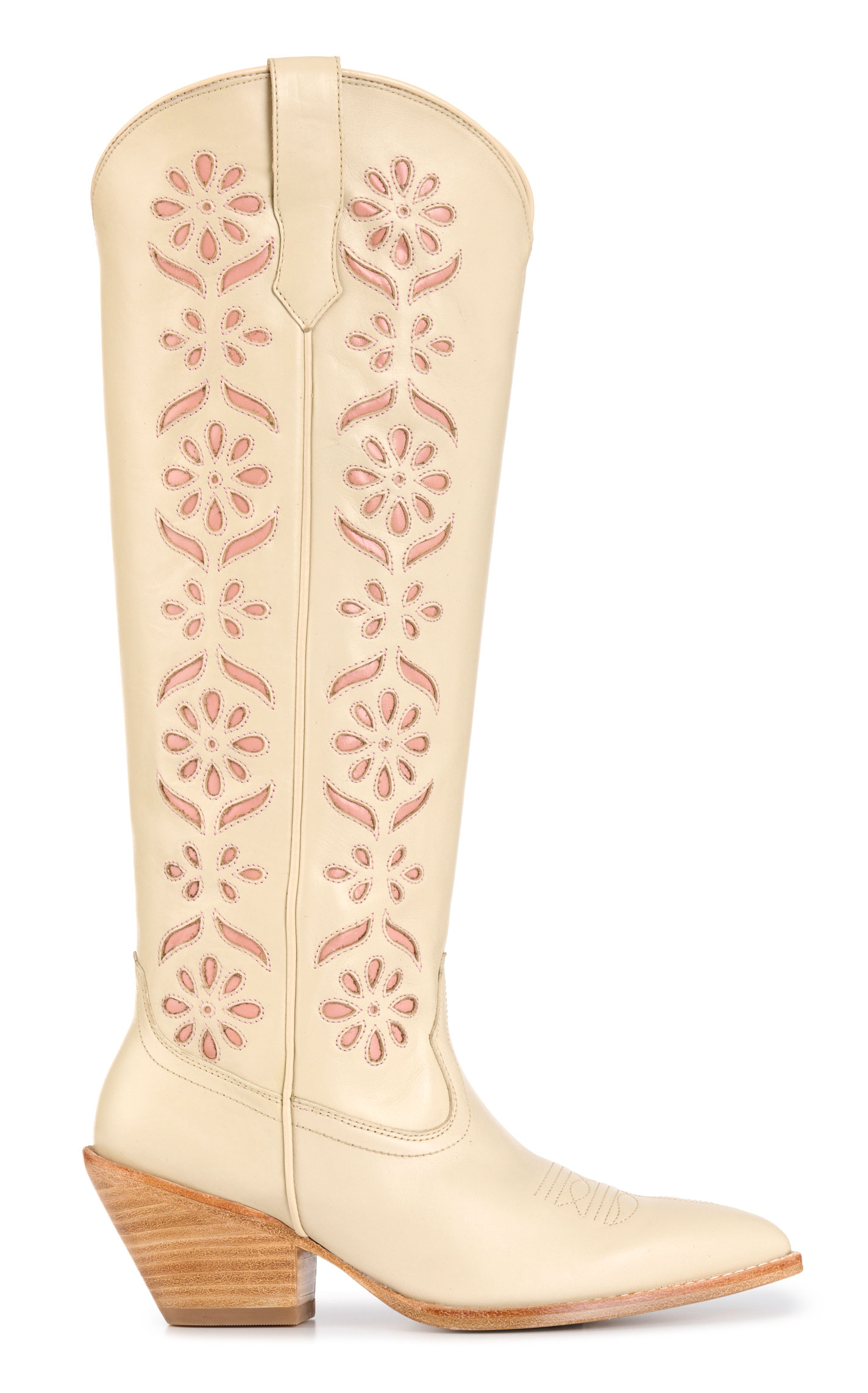 Rockin' C Women’s Ivory with Floral Inlay Almond Toe Tall Cowboy Boots - Image 1