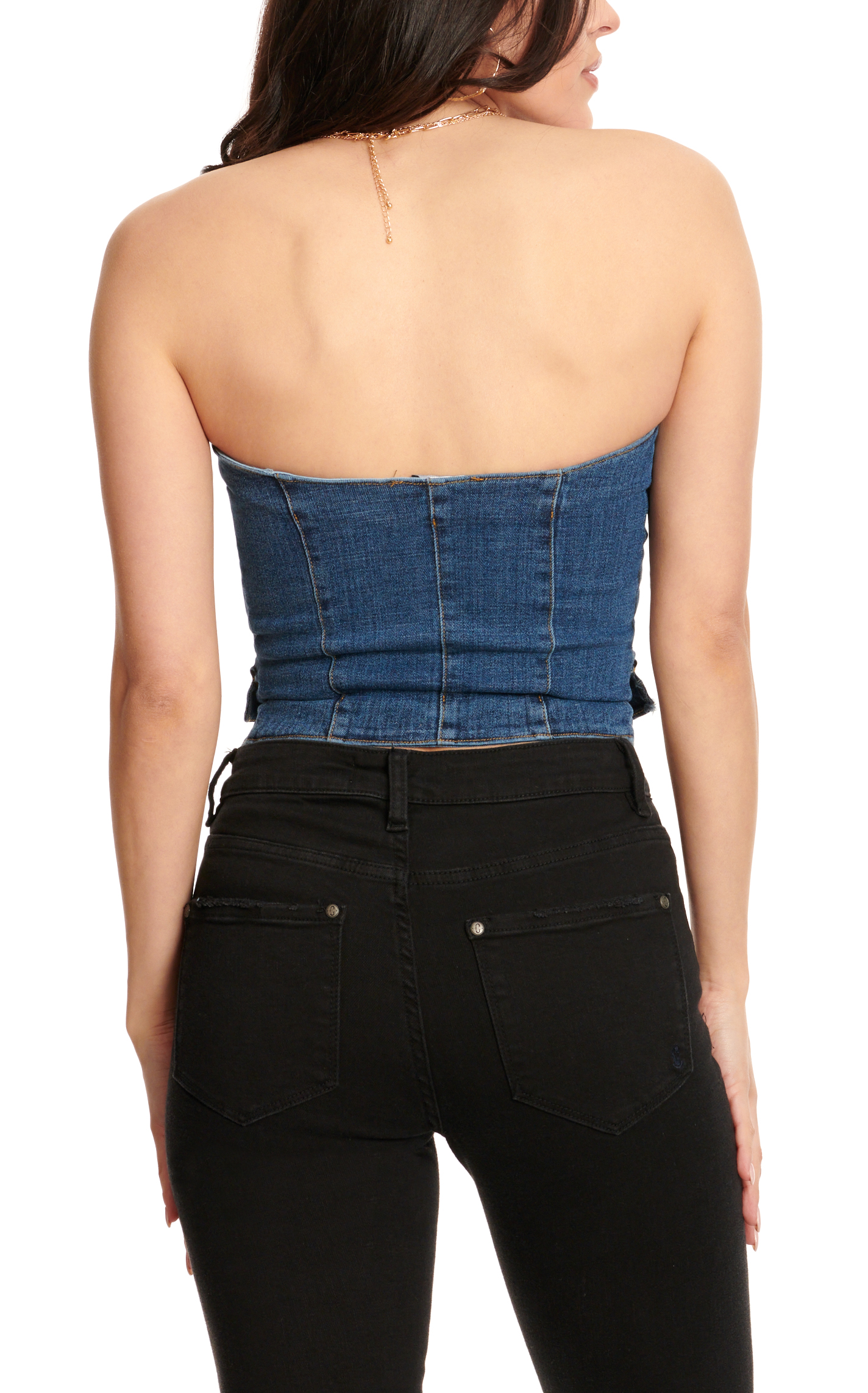 One Up Jeans Women's Medium Wash Denim Tube Vest - Image 1