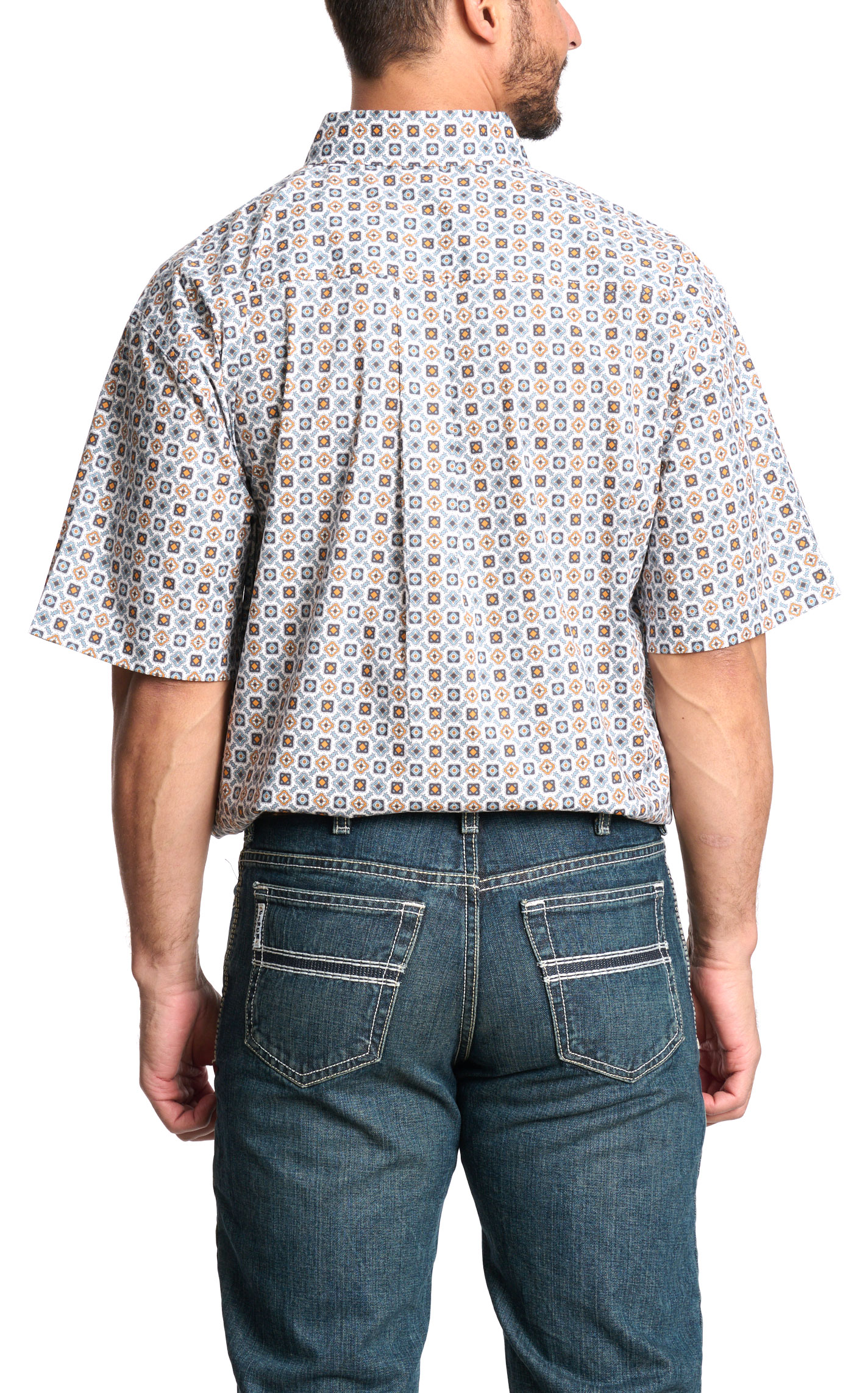 Cinch Men's Gray & Tangerine Geo Print Western Shirt - Image 1