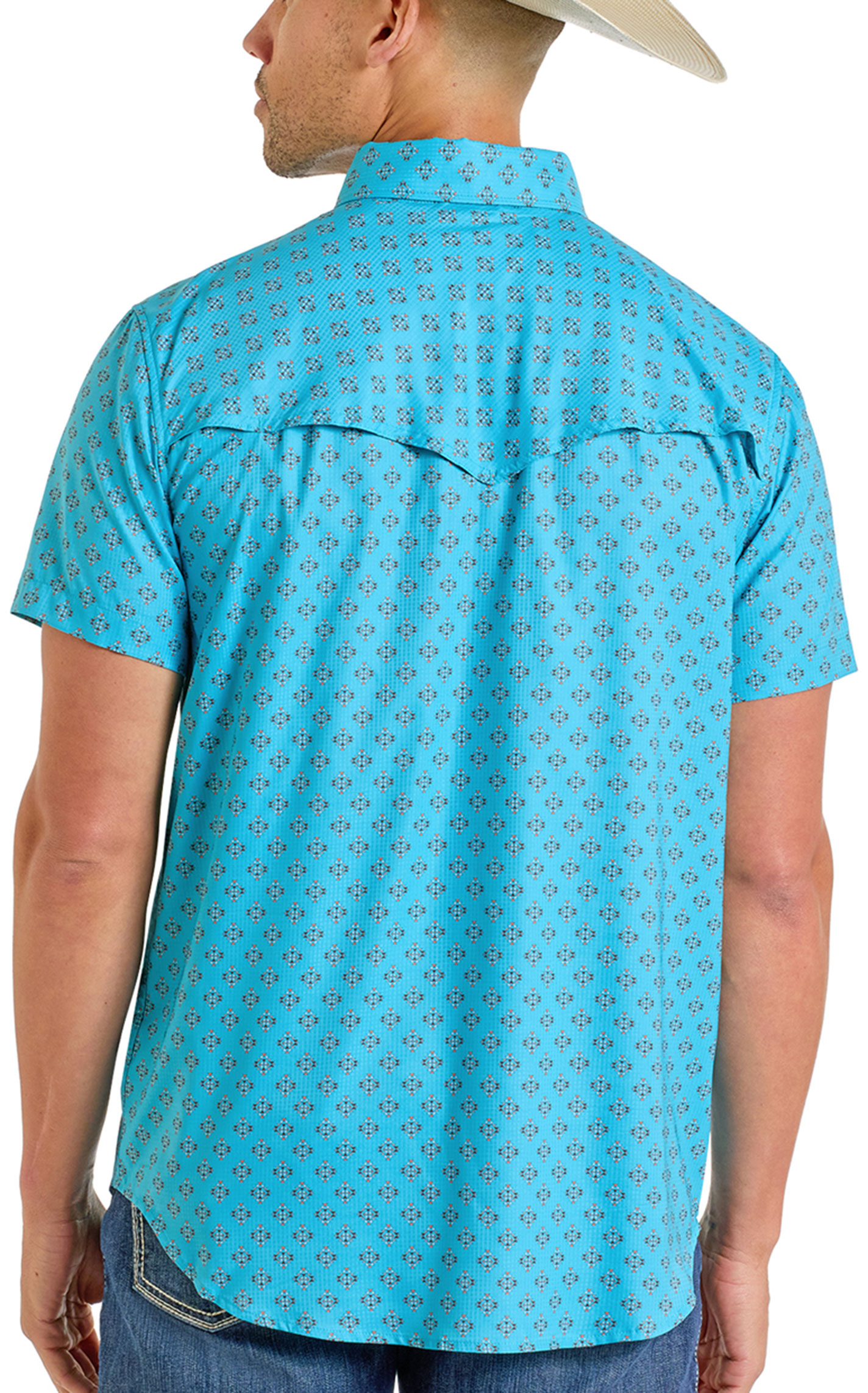 Rock & Roll Denim Men's Teal Mini Aztec Print Shirt - Image 1