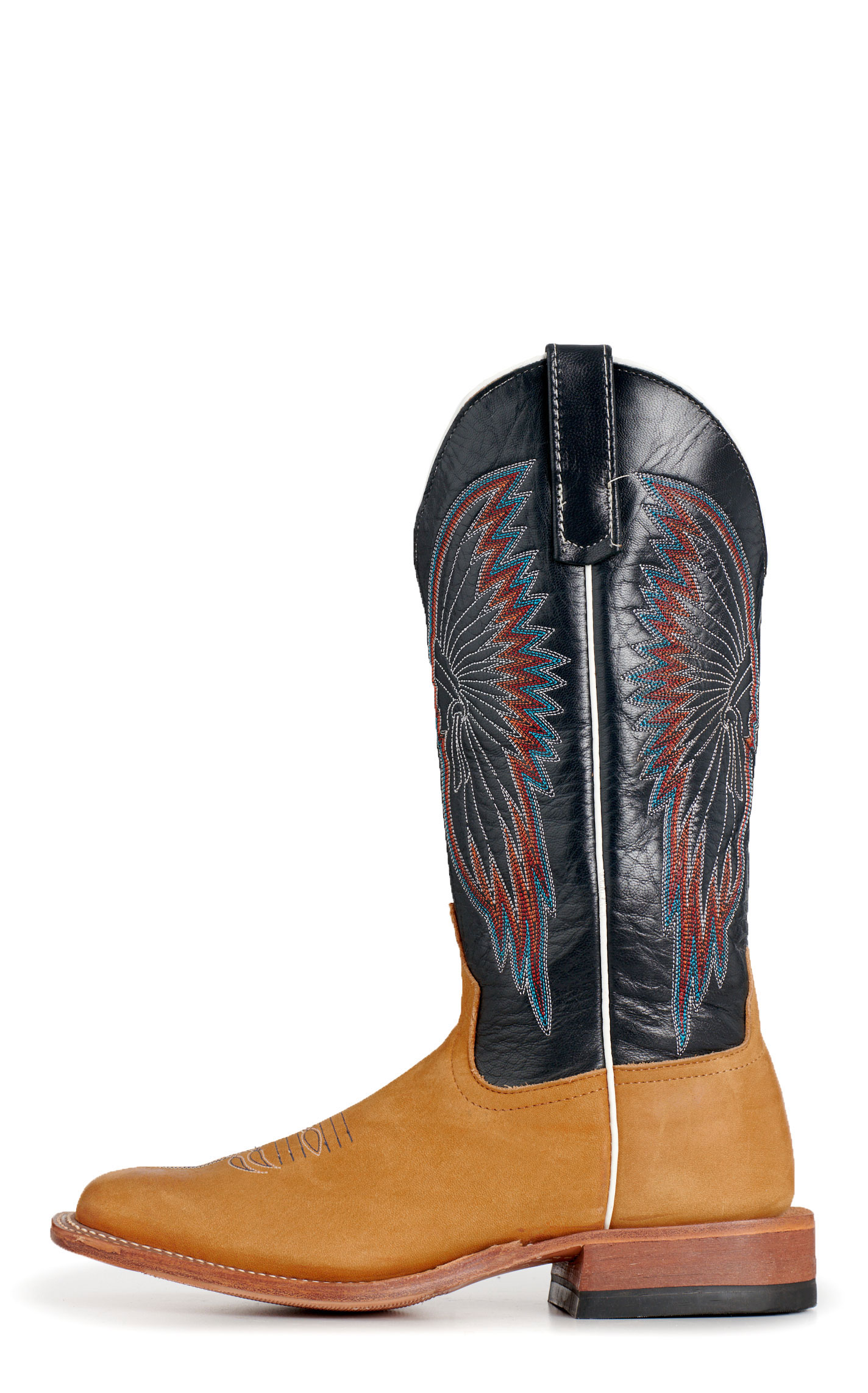 Anderson Bean Men's Crazy Horse Rust & Navy Kidskin Wide Square Toe Cowboy Boots - Image 1