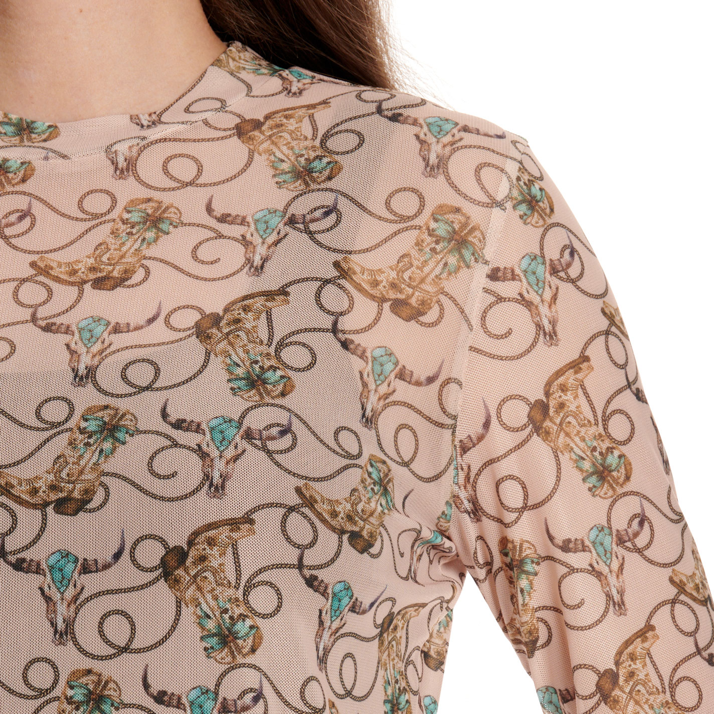 Merigold Kiss Women's Ivory Skull Print Mesh Top - Image 1