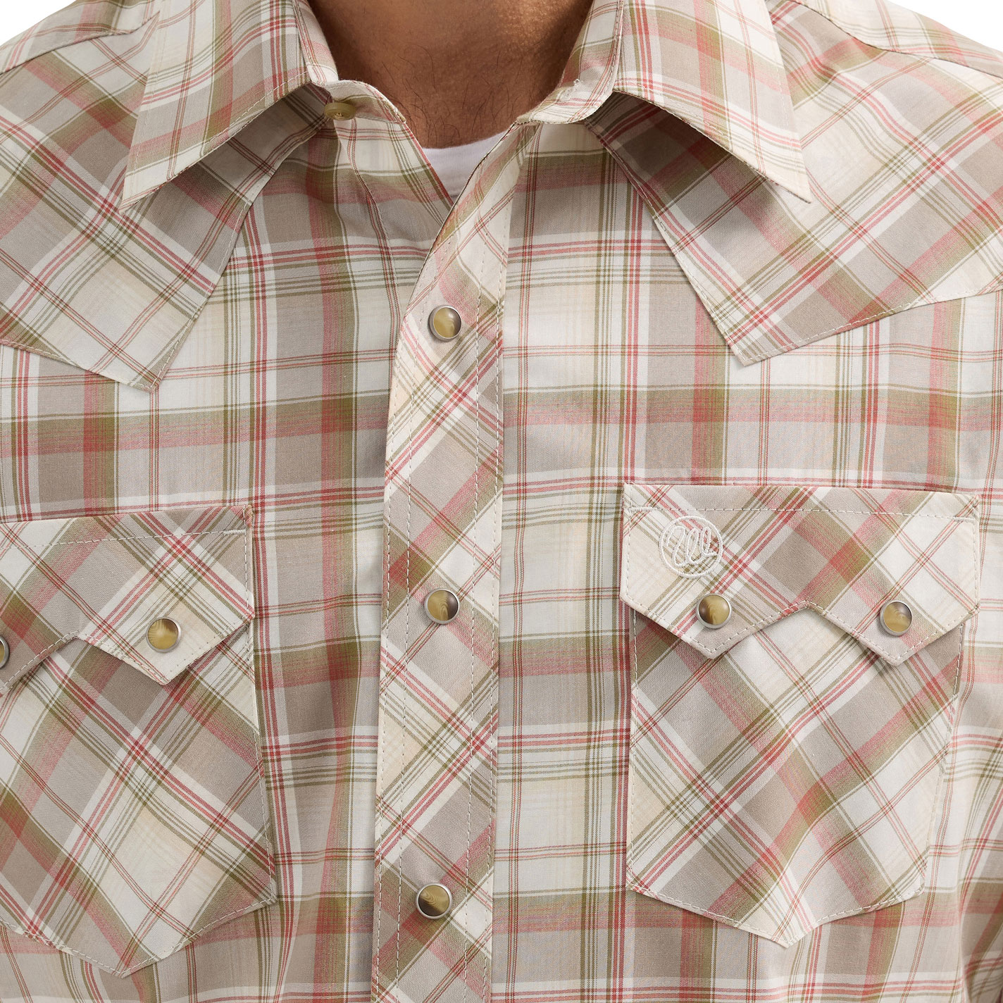 Wrangler Retro Men's Khaki Plaid Short Sleeve Western Shirt - Image 1