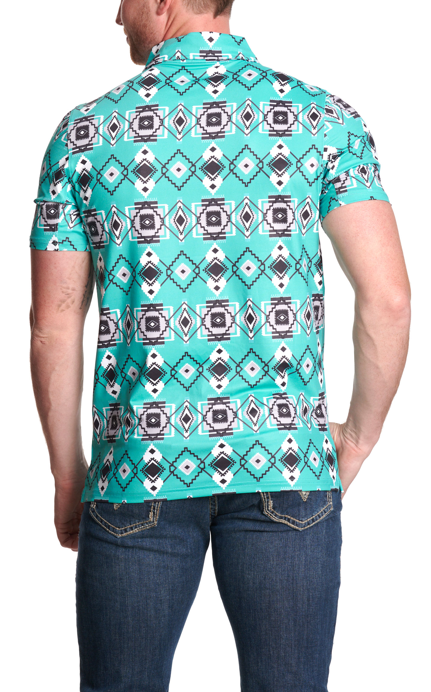 Hooey Men's Turquoise Aztec Print Western Polo Shirt - Image 1
