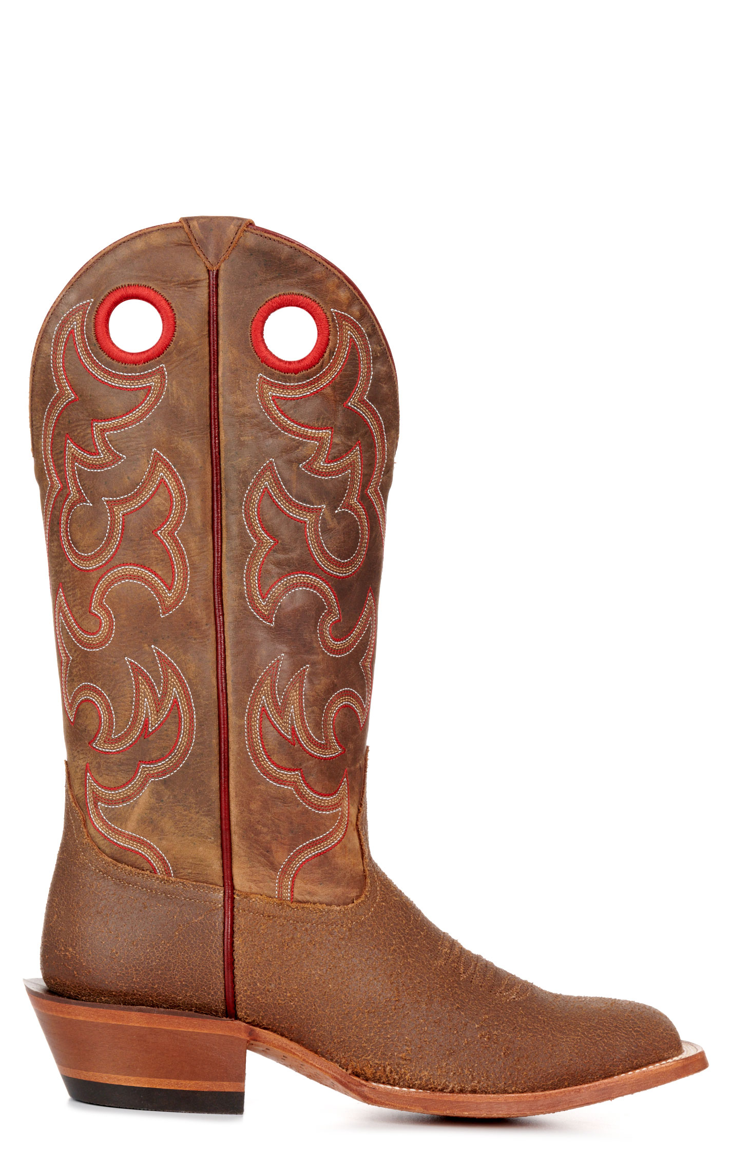 Cavender's Men's Brown and Cognac Buckaroo Wide Square Toe Cowboy Boots - Image 1
