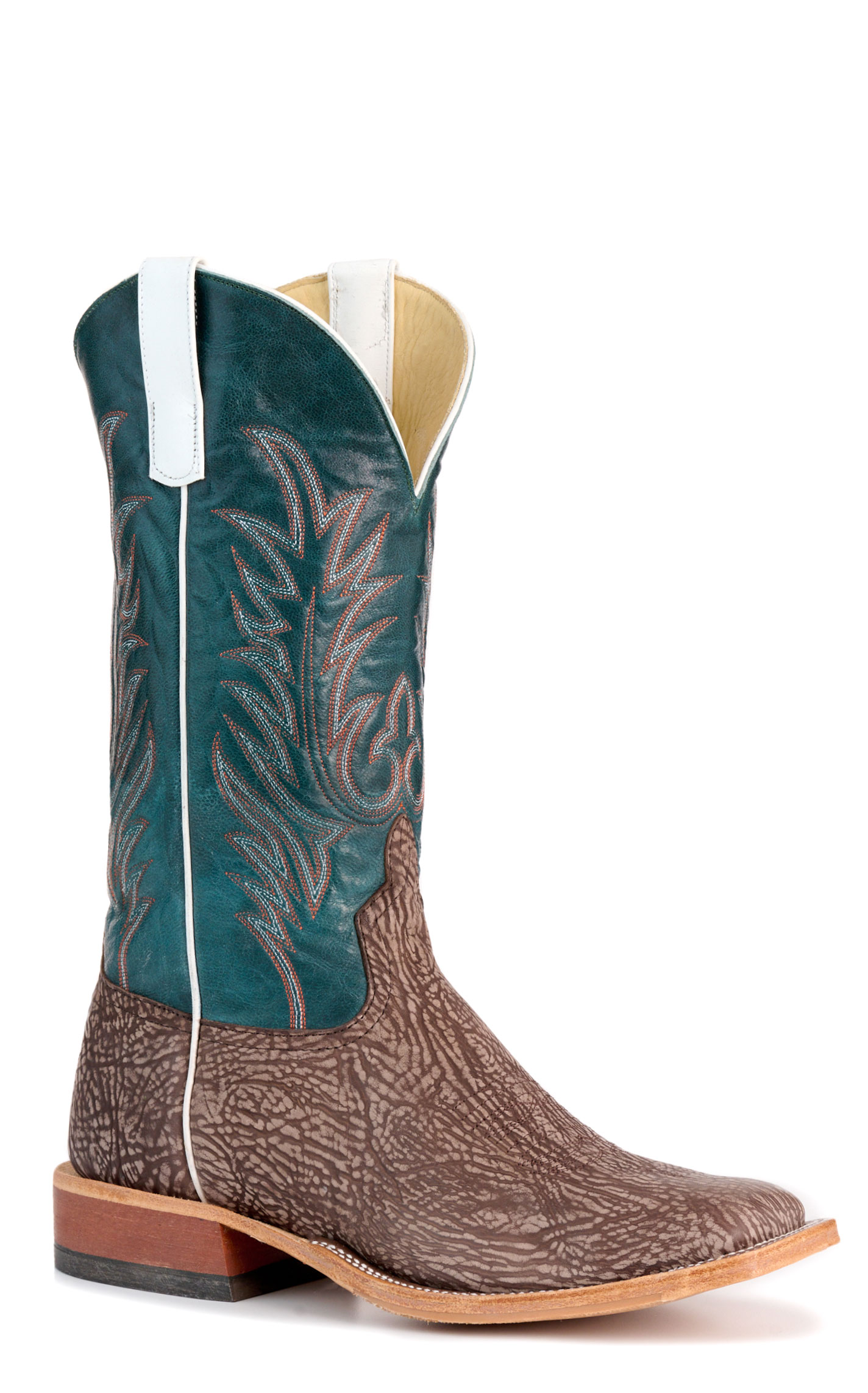 Anderson Bean Men's Brown and Teal Hybrid Wide Square Toe Cowboy Boots - Image 1