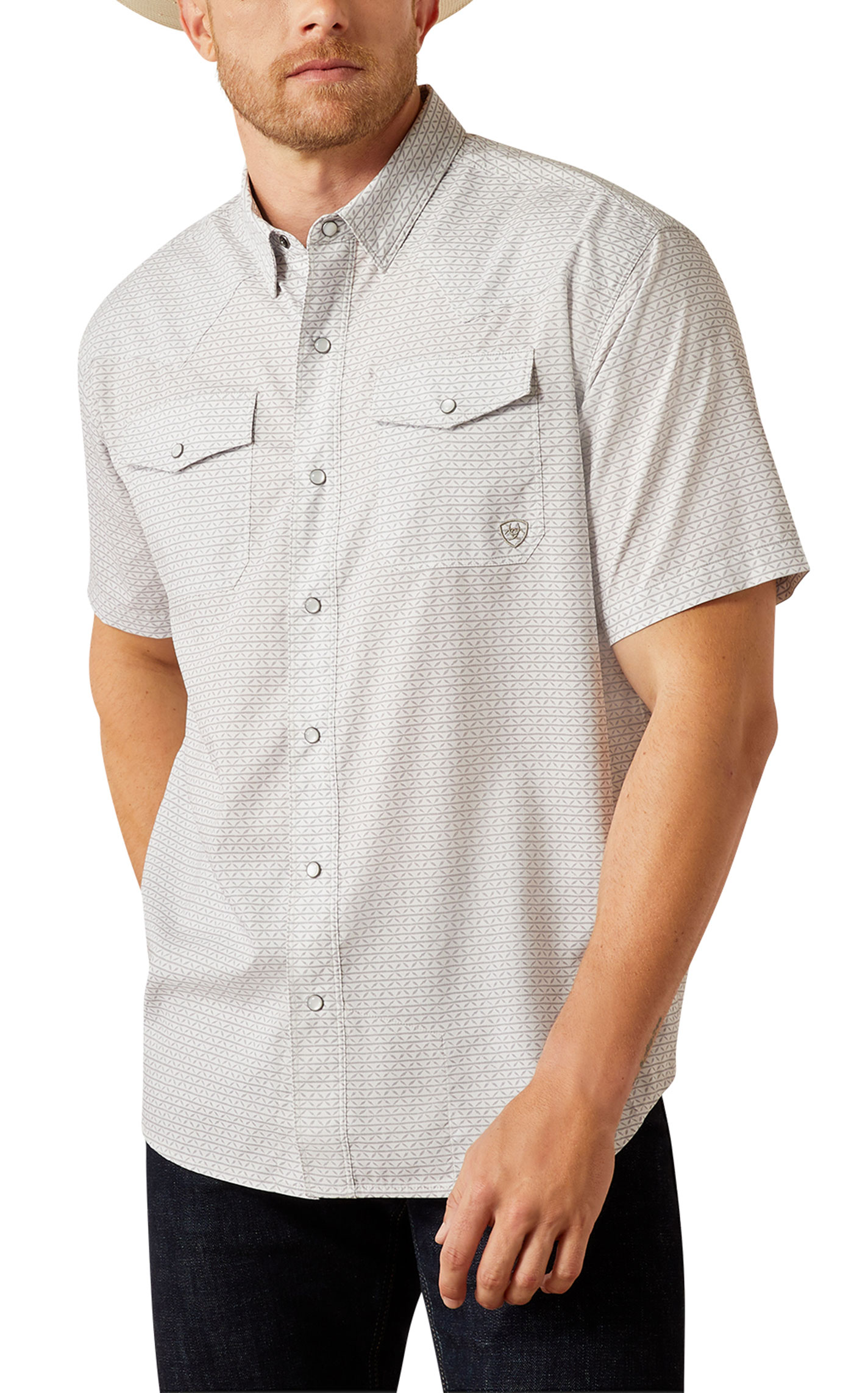 Ariat VentTek White & Gray Geo Print Western Shirt - Image 1