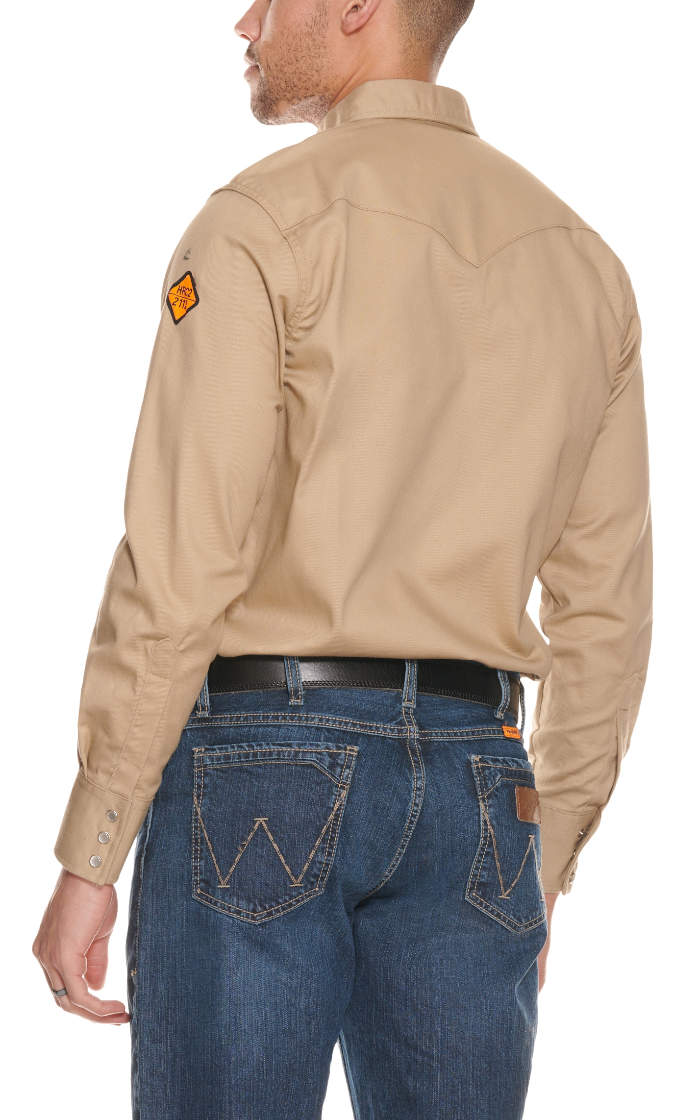 Wrangler FR Khaki Long Sleeve Western Snap Workshirt - Image 1
