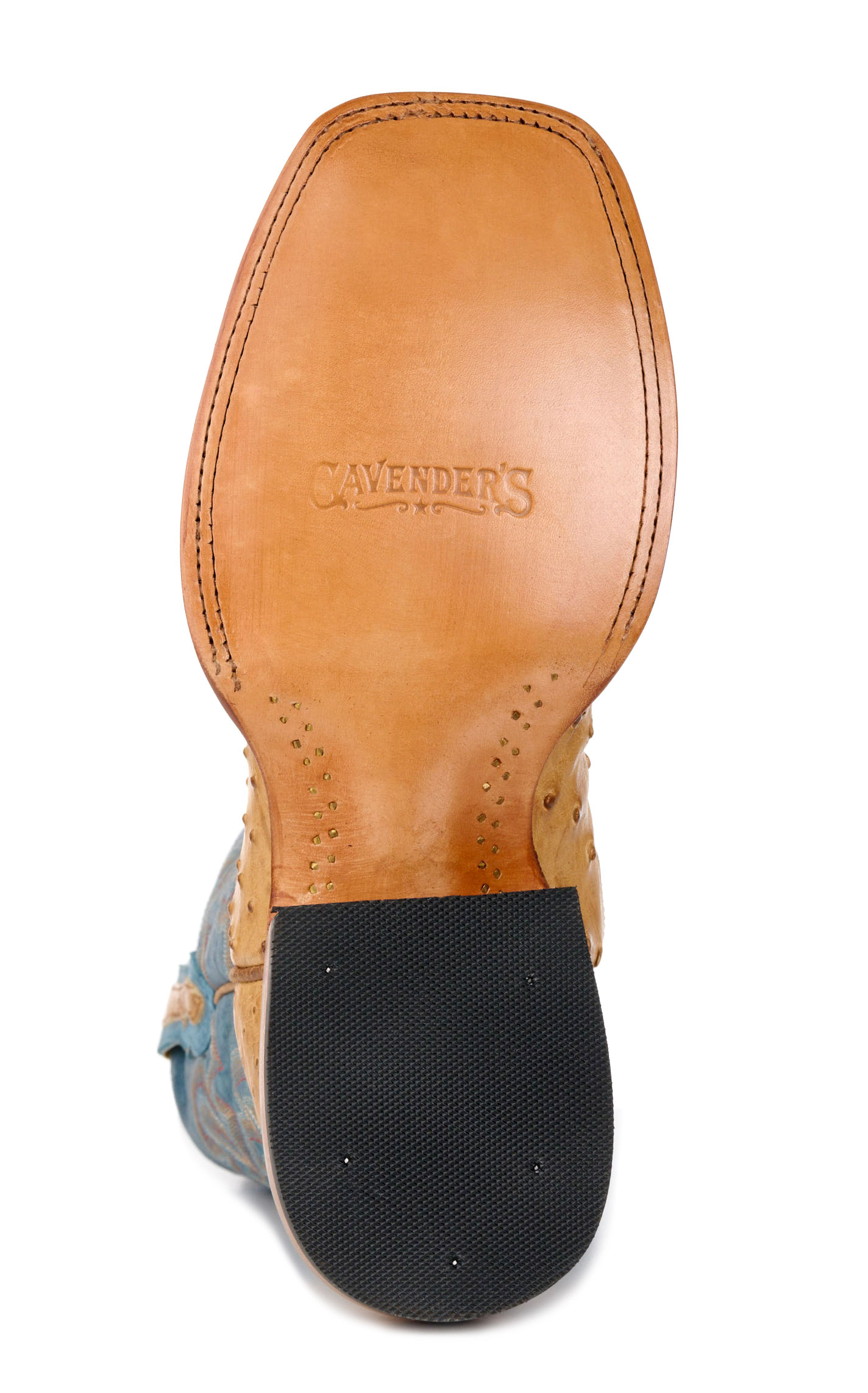 Cavender's Men's Blue and Saddle Full Quill Ostrich Wide Square Toe Exotic Cowboy Boots - Image 1