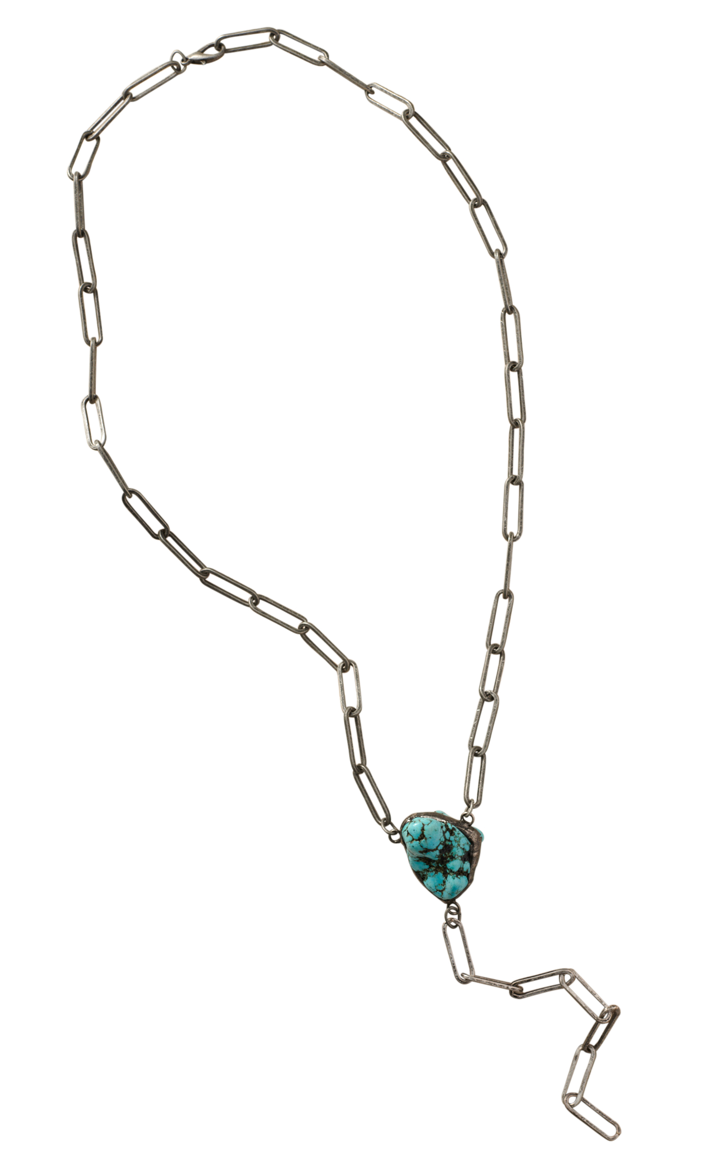 Rockin C Silver Paperclip Chain & Rough Stone Pendant Y Necklace - Image 1