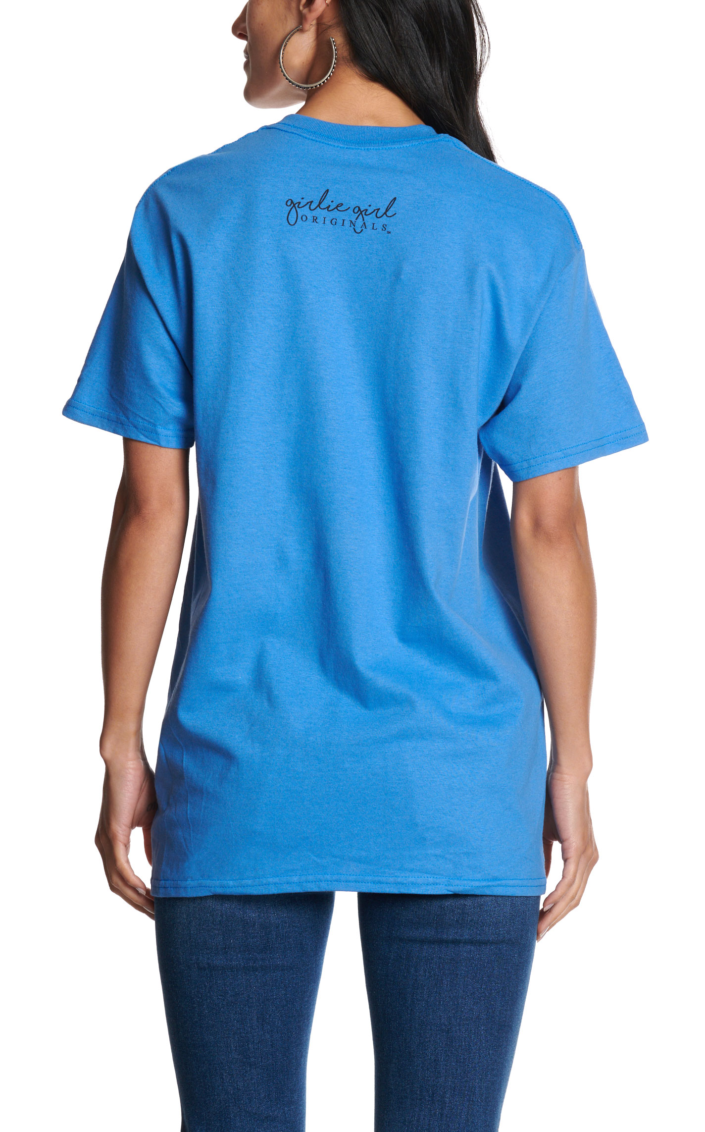 Girlie Girl Originals Women's  Lilly Girl Blue Sunflower Cow T-Shirt - Image 1