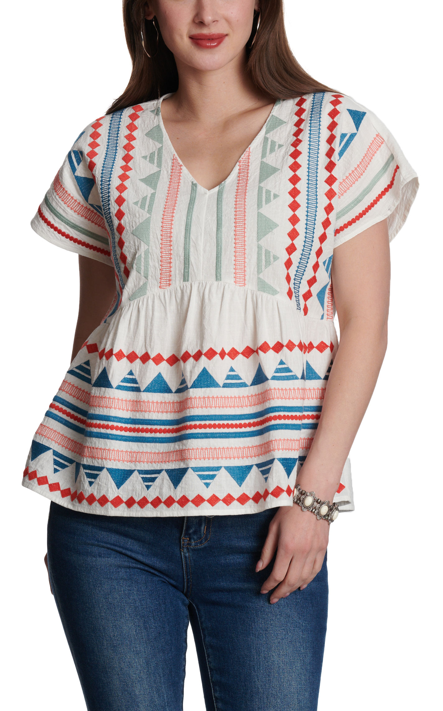 Rockin C Women's White Colorfully Embroidered Top - Image 1