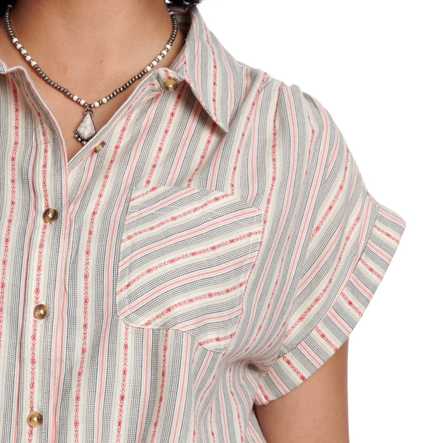 Cotton & Rye Women's Blue & Red Dobby Stripe Top - Image 1