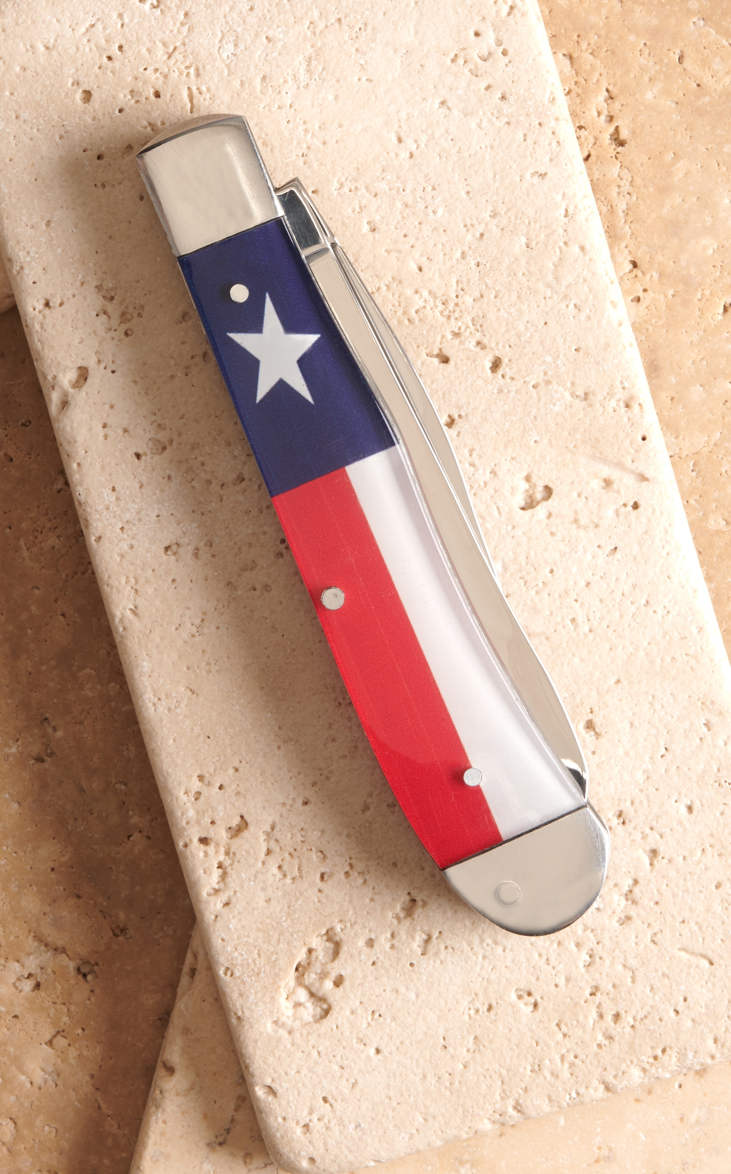 Circle SH Cutlery Acrylic Texas Flag Print Trapper Knife - Image 1