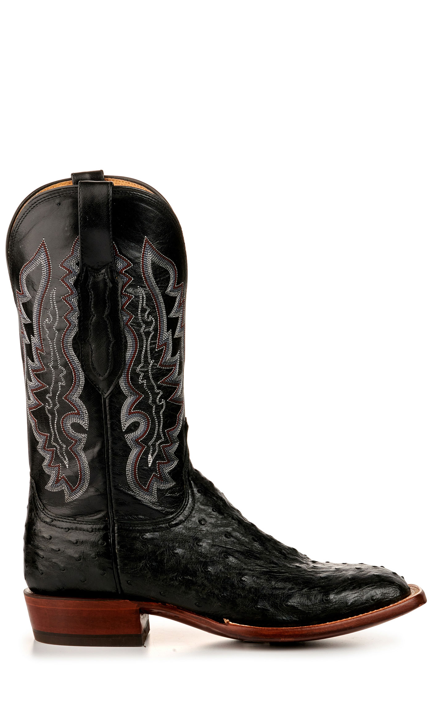 Lucchese Men's Black Full Quill Ostrich Wide Square Toe Exotic Cowboy Boots - Image 1