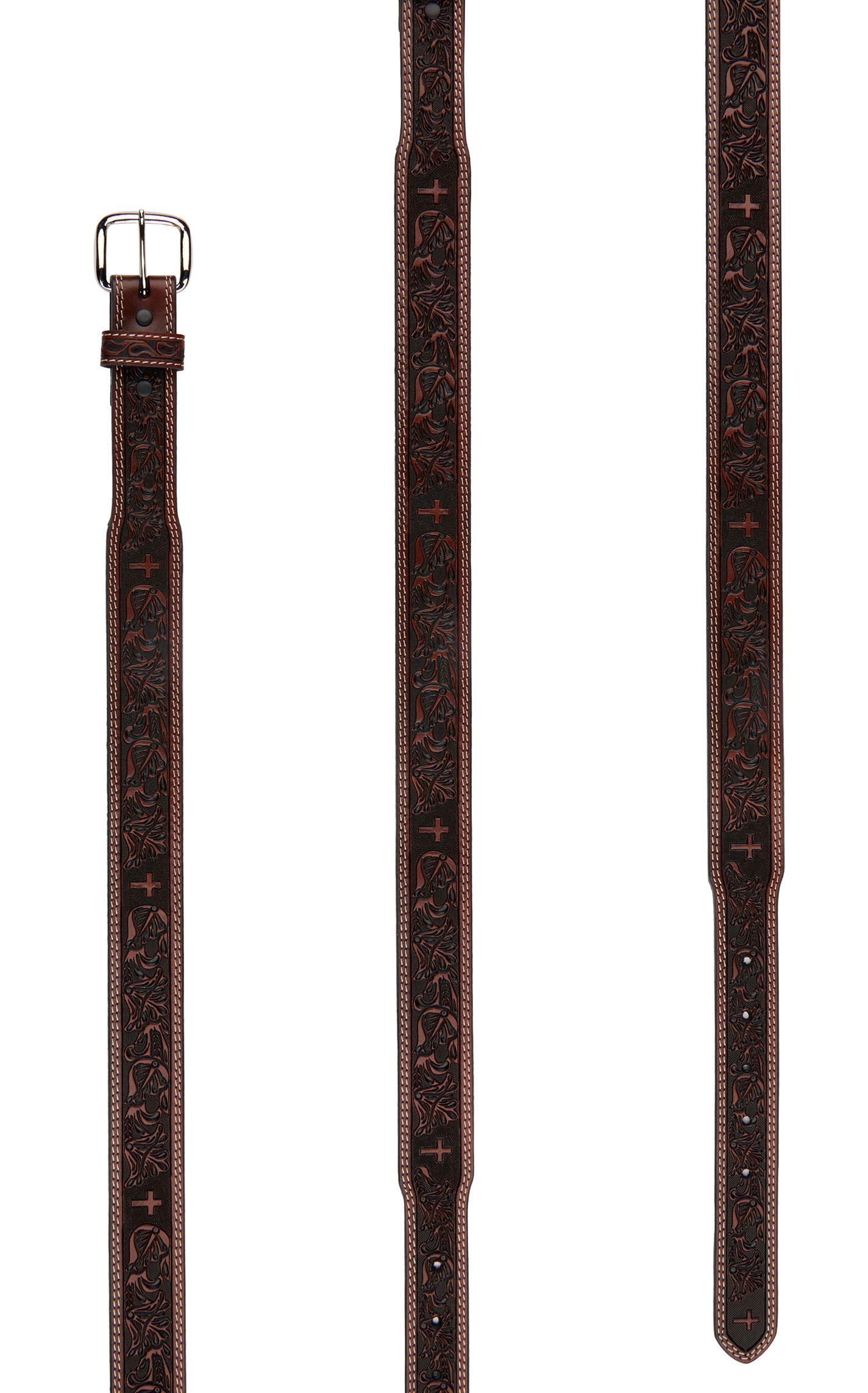 Cowboy Chrome Kids' Tooled Floral and Crosses Belt - Image 1
