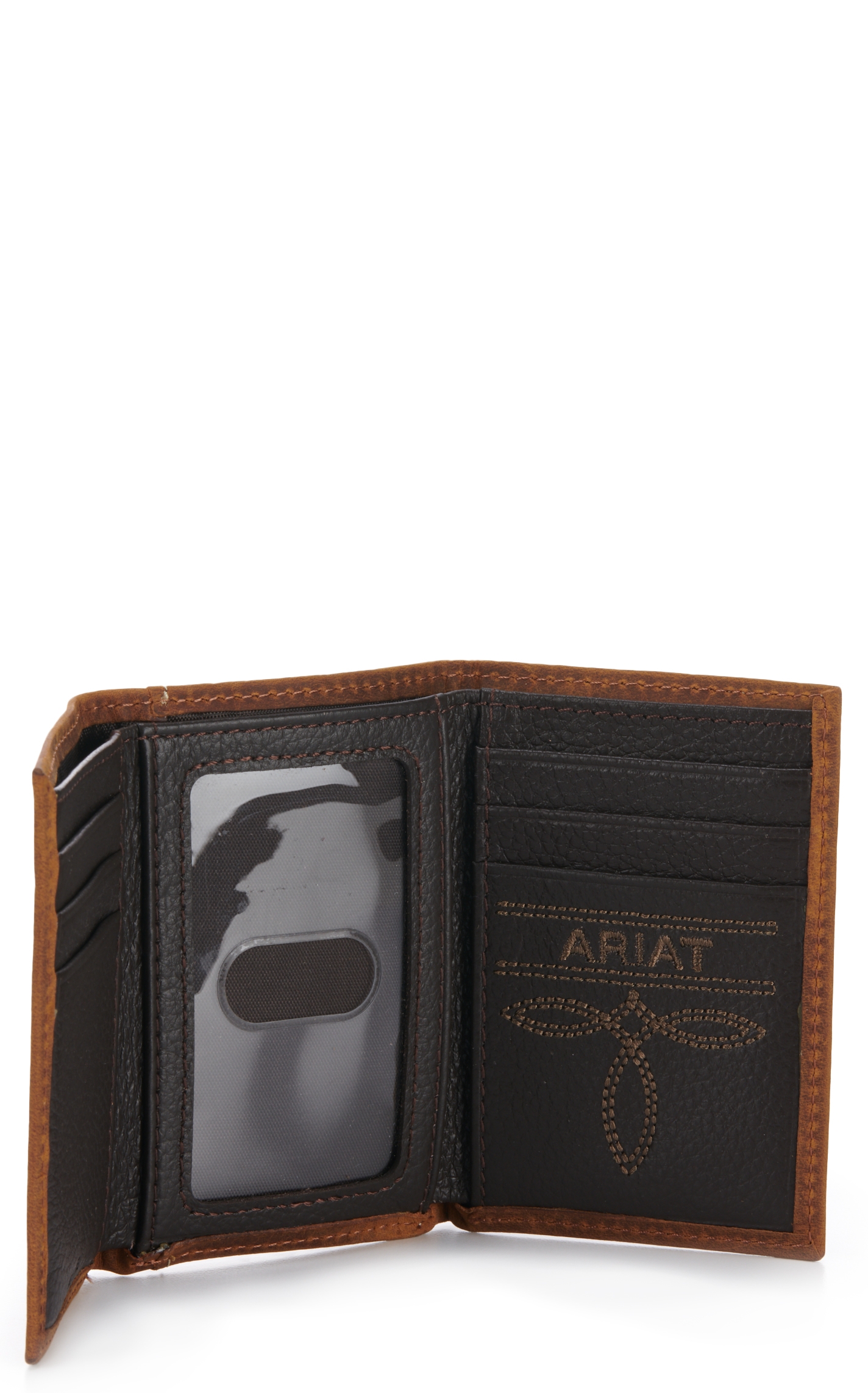 Ariat Brown with Embossed Shield Logo Tri-Fold Wallet - Image 1
