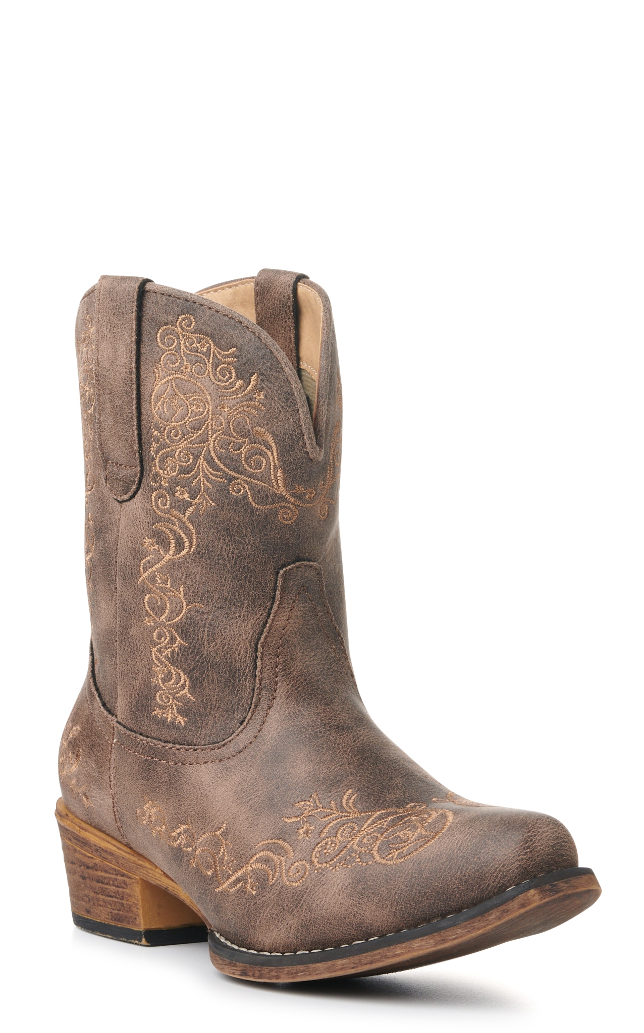 Roper Women's Brown with Scroll Embroidery Snip Toe Cowboy Booties - Image 1