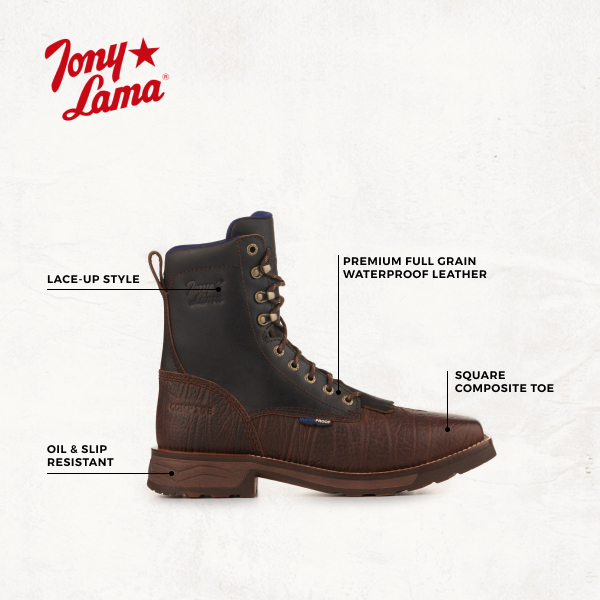 Tony Lama Men's High Range Dark Brown Waterproof Wide Square Composite Toe Work Boot - Image 1