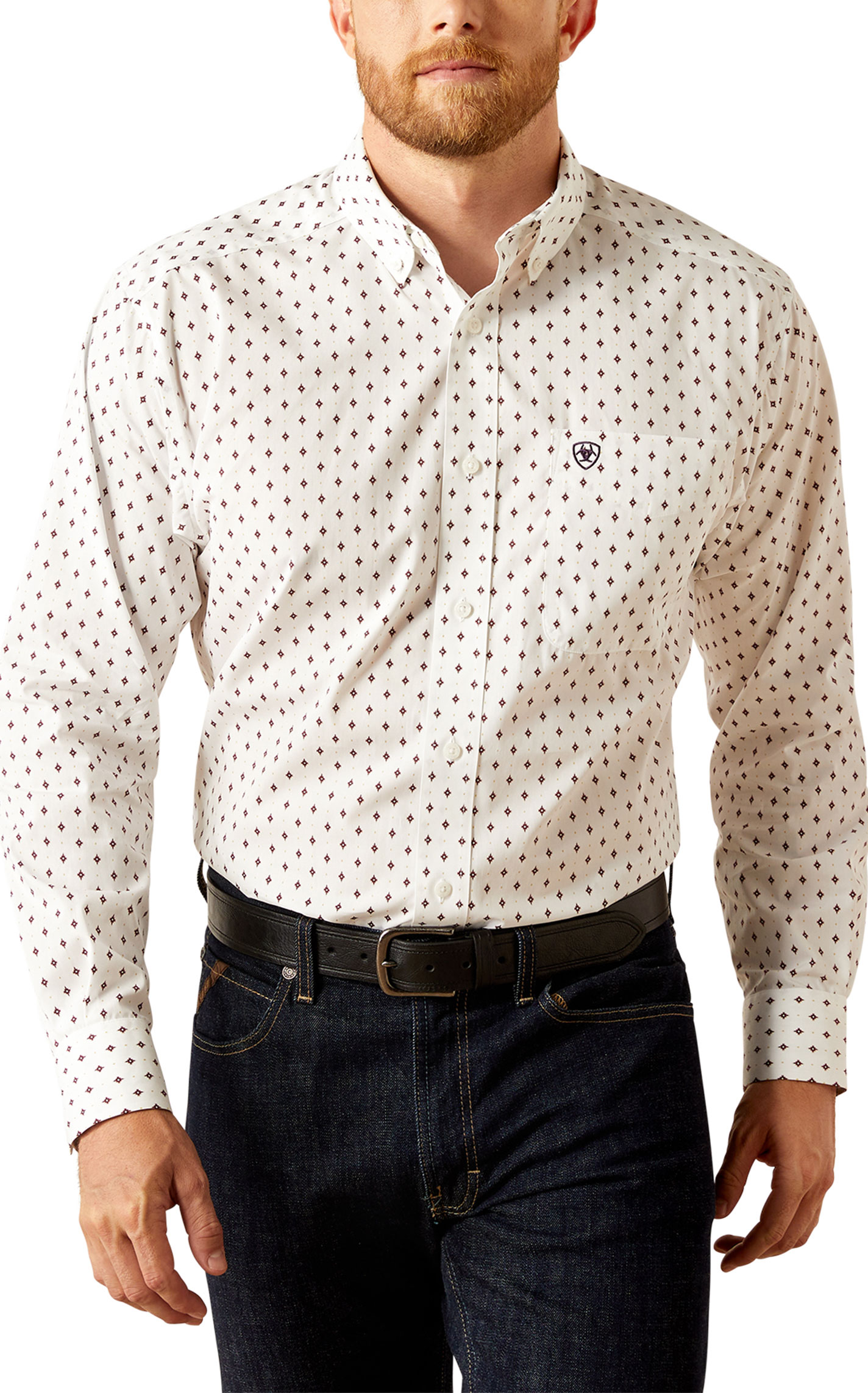 Ariat Men's Ross White & Chocolate Geo Western Shirt - Image 3