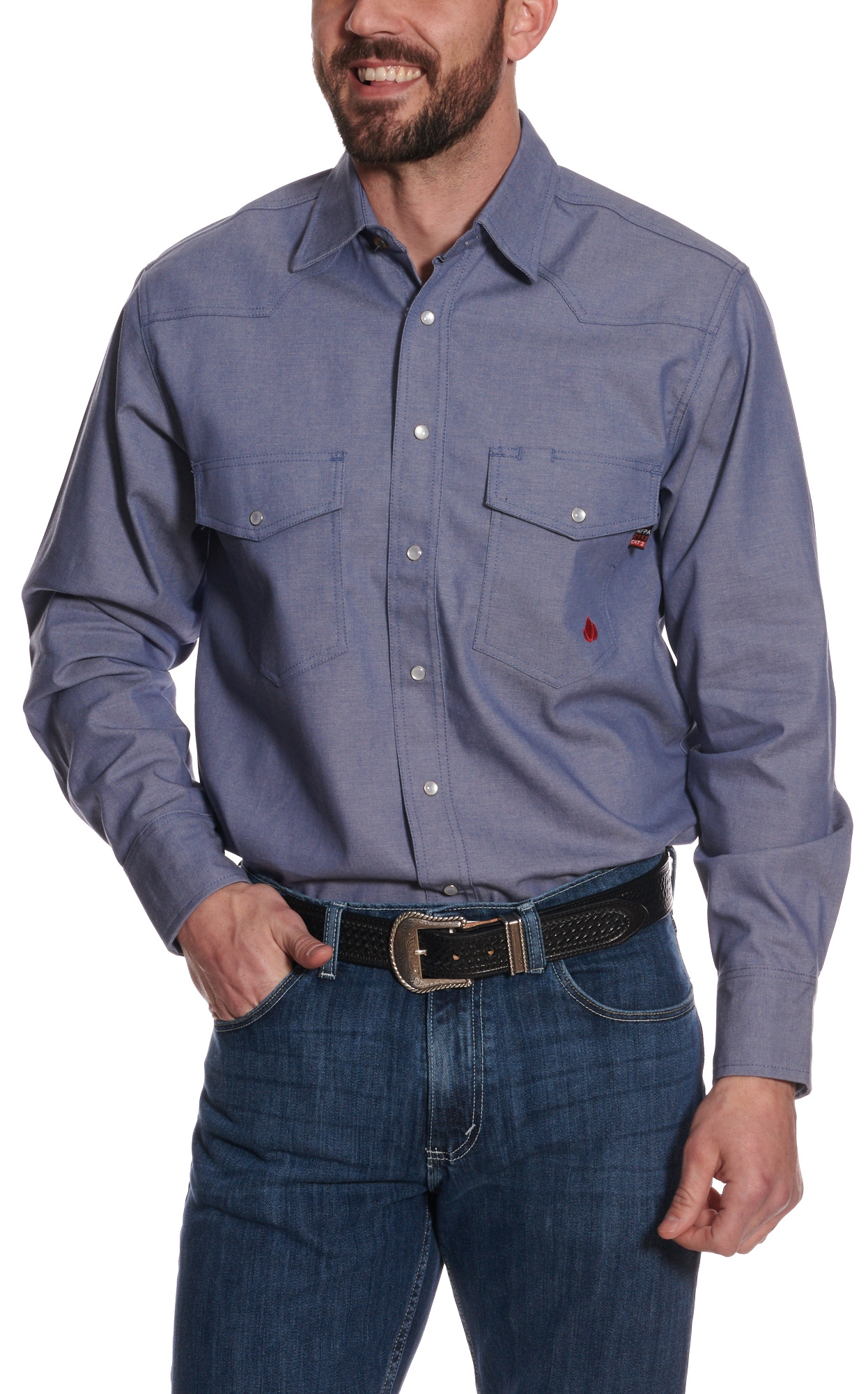 Forge Men's Light Denim Long Sleeve FR Work Shirt - Image 1